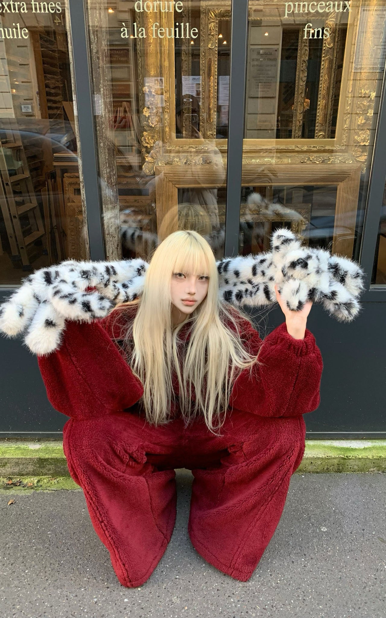 Rase le sol Oversized Red Fleece Lounge Set - PINKPARKS