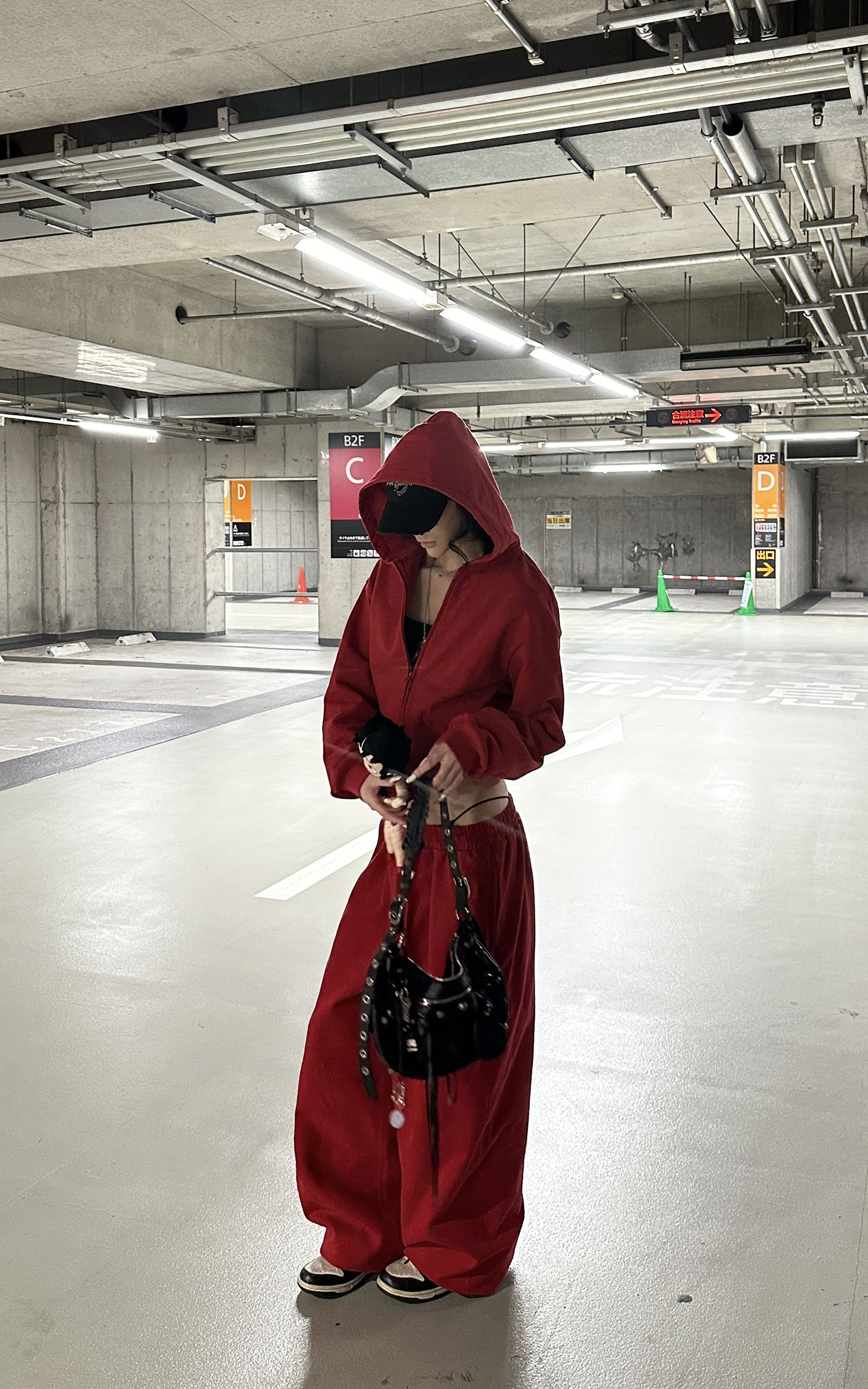 0122stepll Cropped Zip Hoodie &amp; Wide-Leg Sweatpants Set