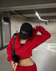 0122stepll Cropped Zip Hoodie & Wide-Leg Sweatpants Set
