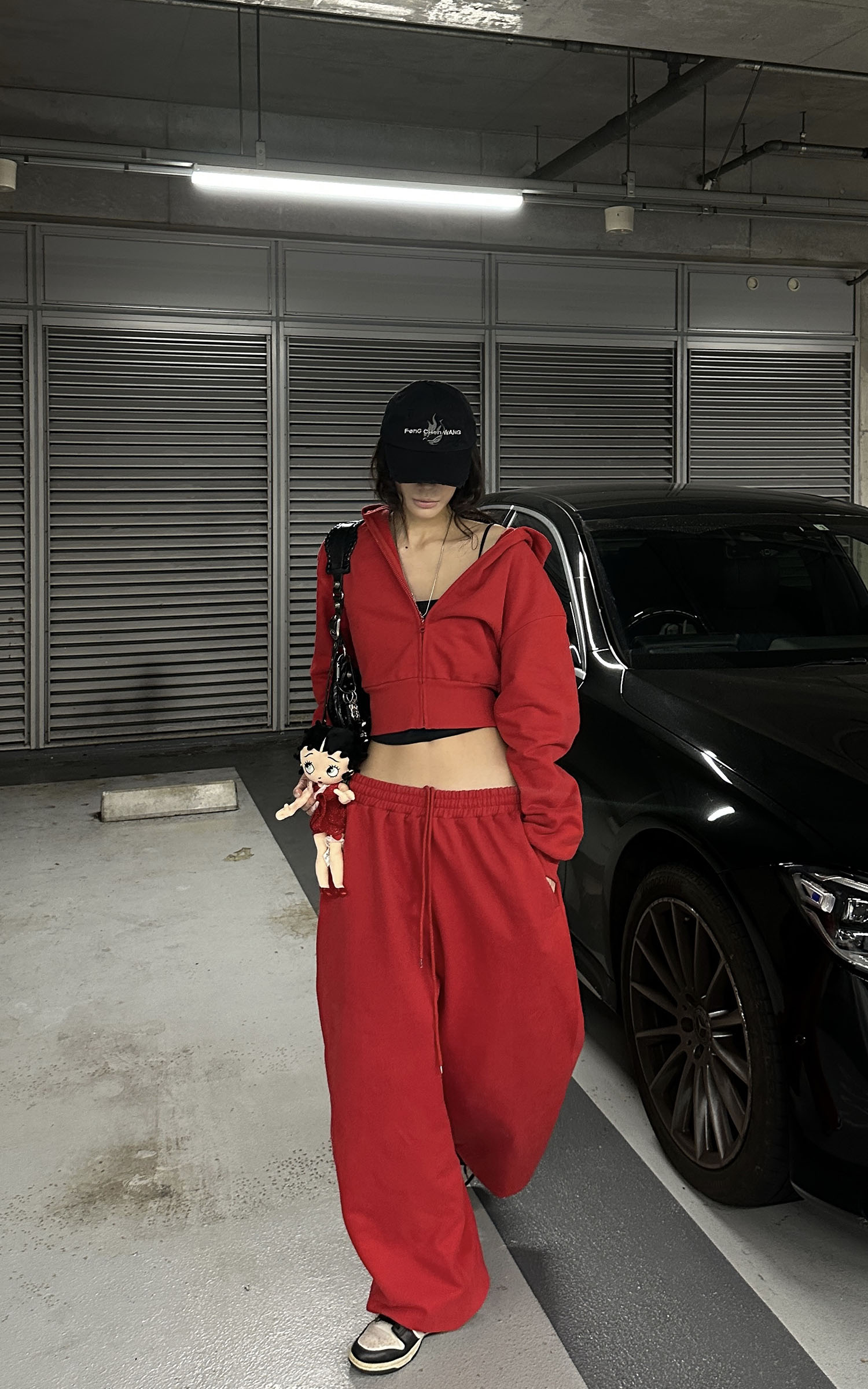 0122stepll Cropped Zip Hoodie &amp; Wide-Leg Sweatpants Set