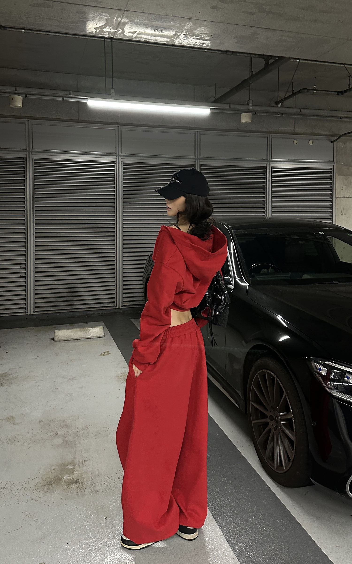 0122stepll Cropped Zip Hoodie &amp; Wide-Leg Sweatpants Set