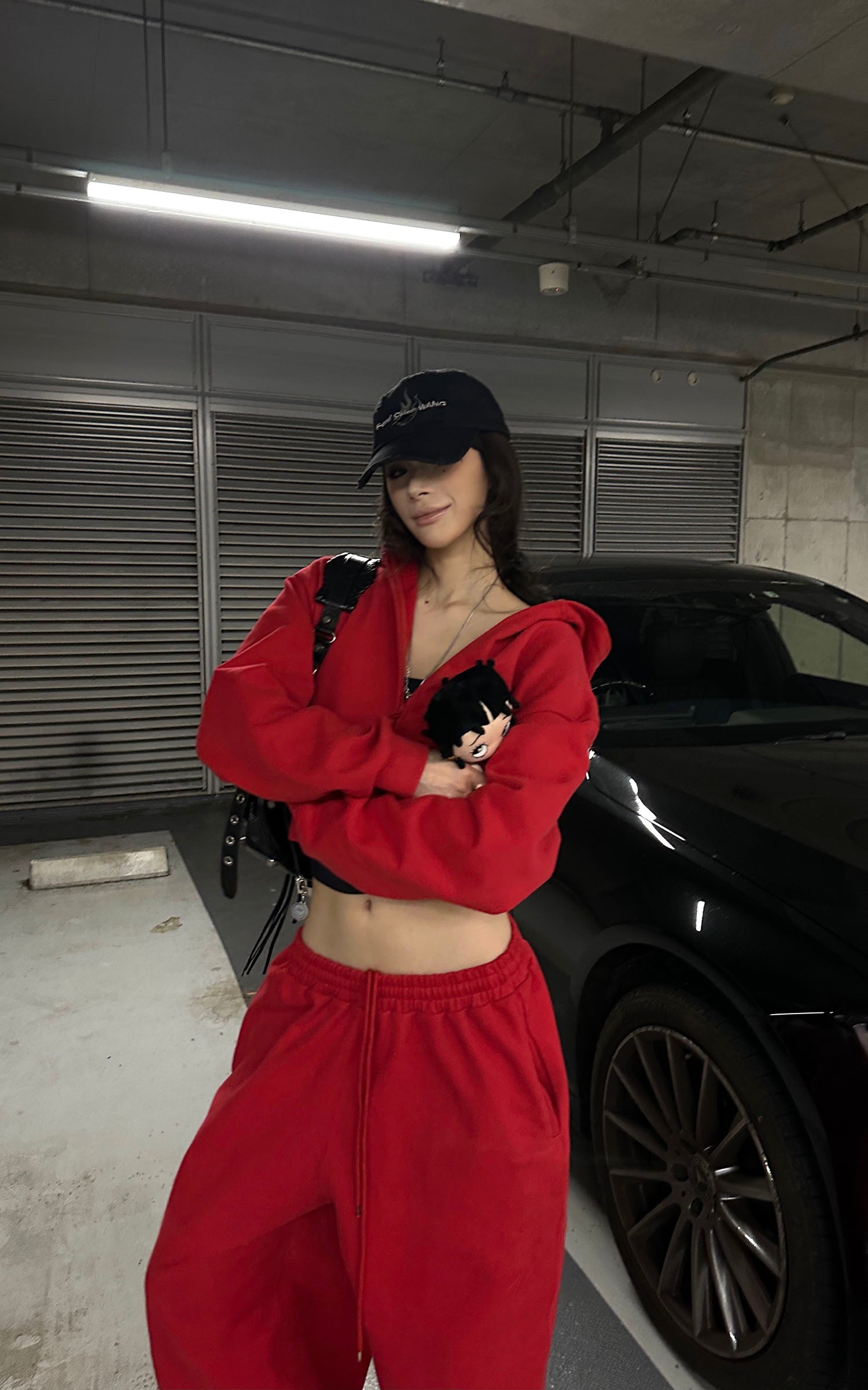 0122stepll Cropped Zip Hoodie &amp; Wide-Leg Sweatpants Set