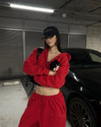 0122stepll Cropped Zip Hoodie & Wide-Leg Sweatpants Set