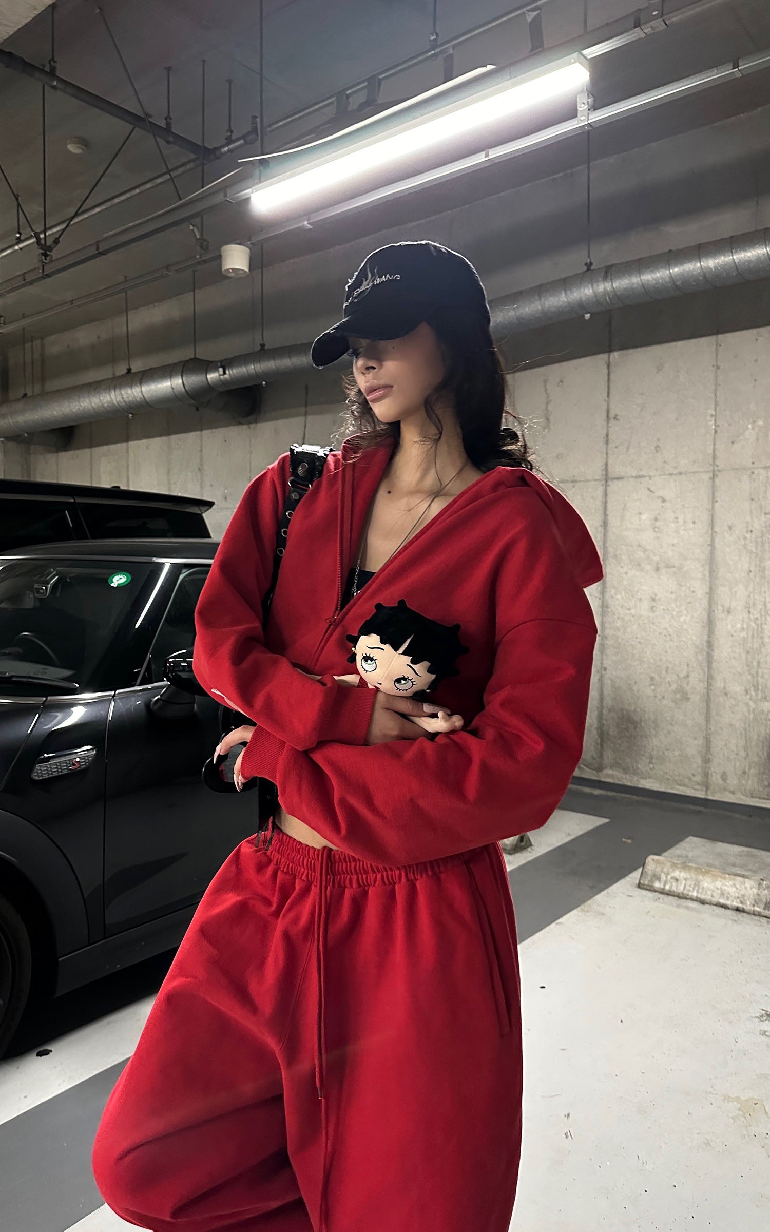 0122stepll Cropped Zip Hoodie &amp; Wide-Leg Sweatpants Set