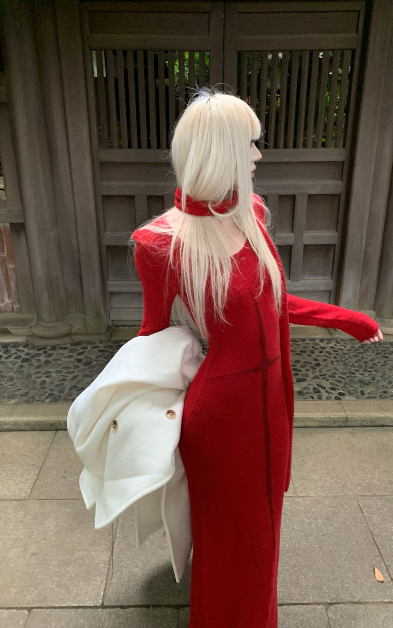 Rase le sol Fitted Knit Dress with Scarf - PINKPARKS