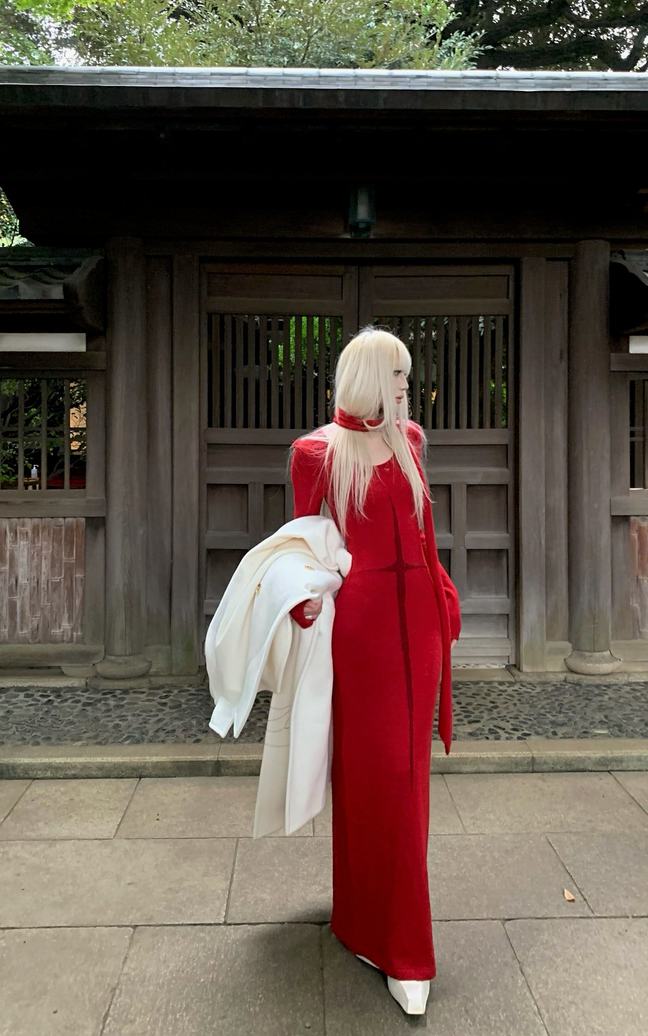 Rase le sol Fitted Knit Dress with Scarf - PINKPARKS