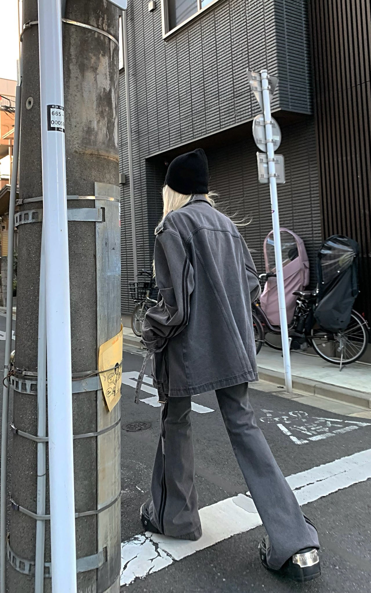 Rase le sol Washed Denim Utility Jacket - PINKPARKS