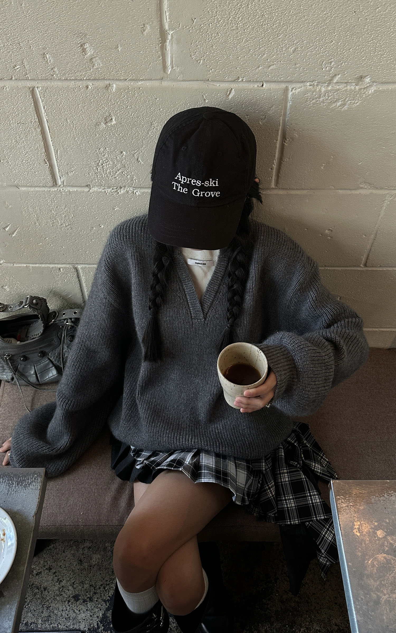 WARDEN EDGE Grey Knit Pullover & Asymmetrical Plaid Skirt Set - PINKPARKS