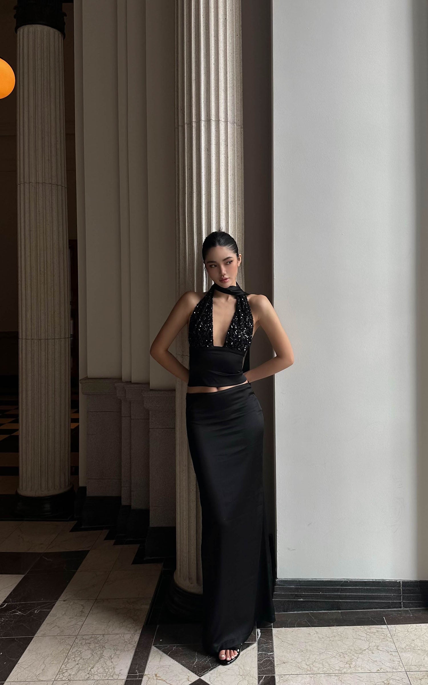 ROVENTE Draped Waistband Maxi Skirt - PINKPARKS