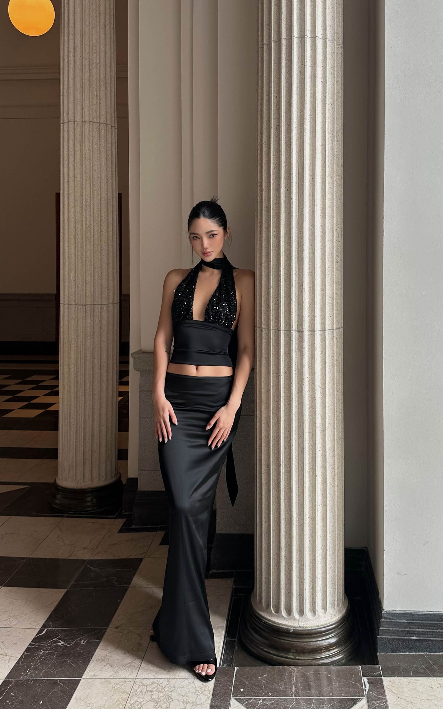 ROVENTE Draped Waistband Maxi Skirt - PINKPARKS