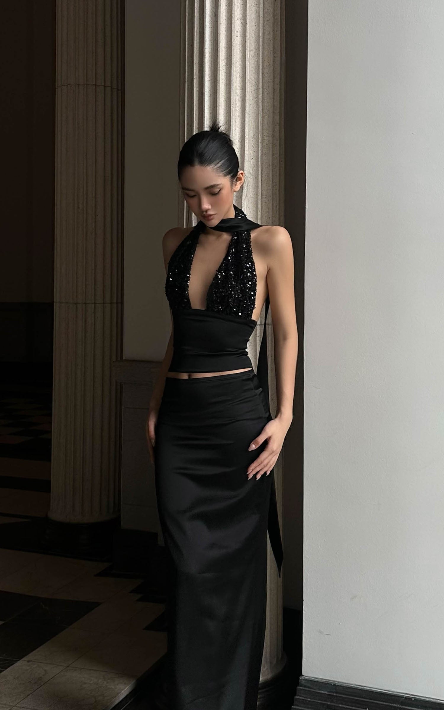 ROVENTE Draped Waistband Maxi Skirt - PINKPARKS