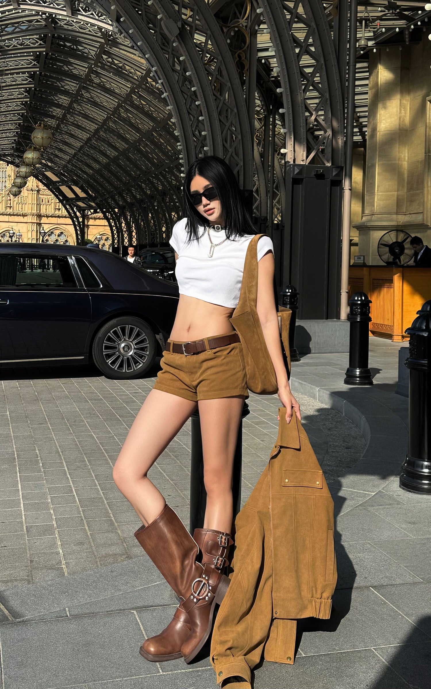 ROVENTE Suede Effect Jacket and Shorts Set