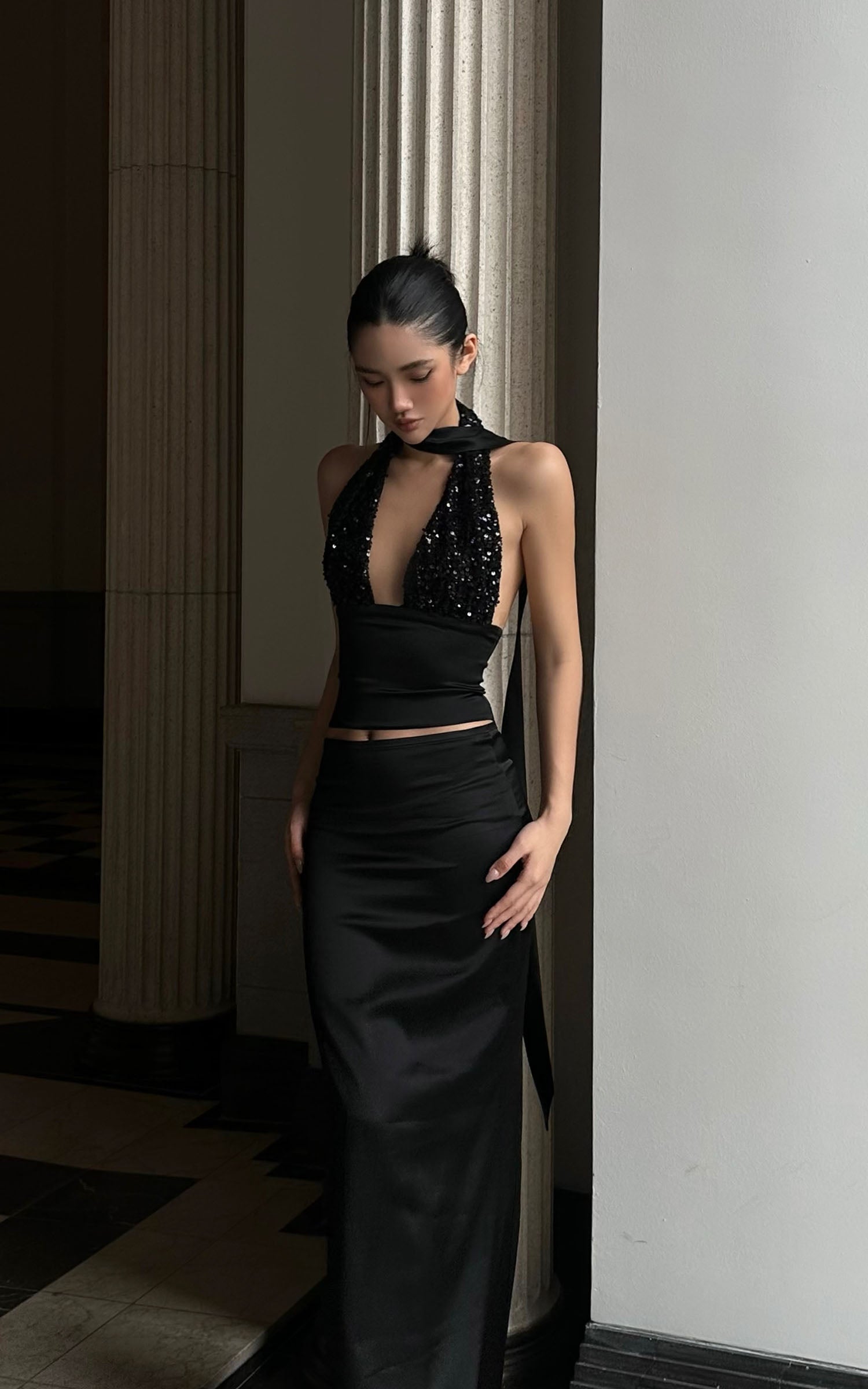 ROVENTE Halter Sequin Corset Top - PINKPARKS