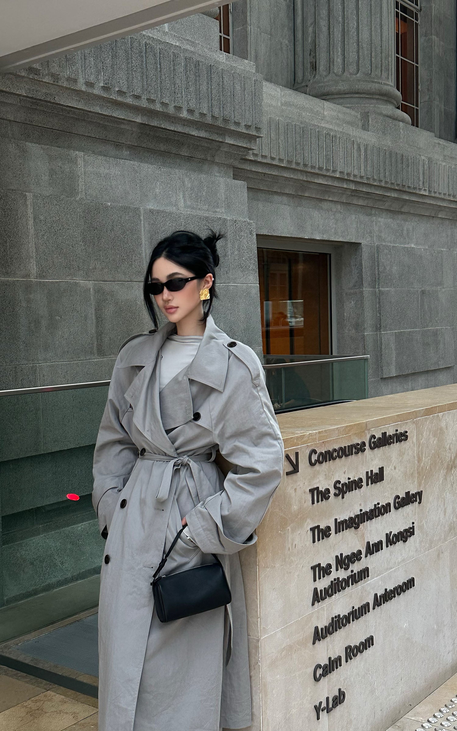 ROVENTE Structured Matte Trench Coat in Mist Grey - PINKPARKS