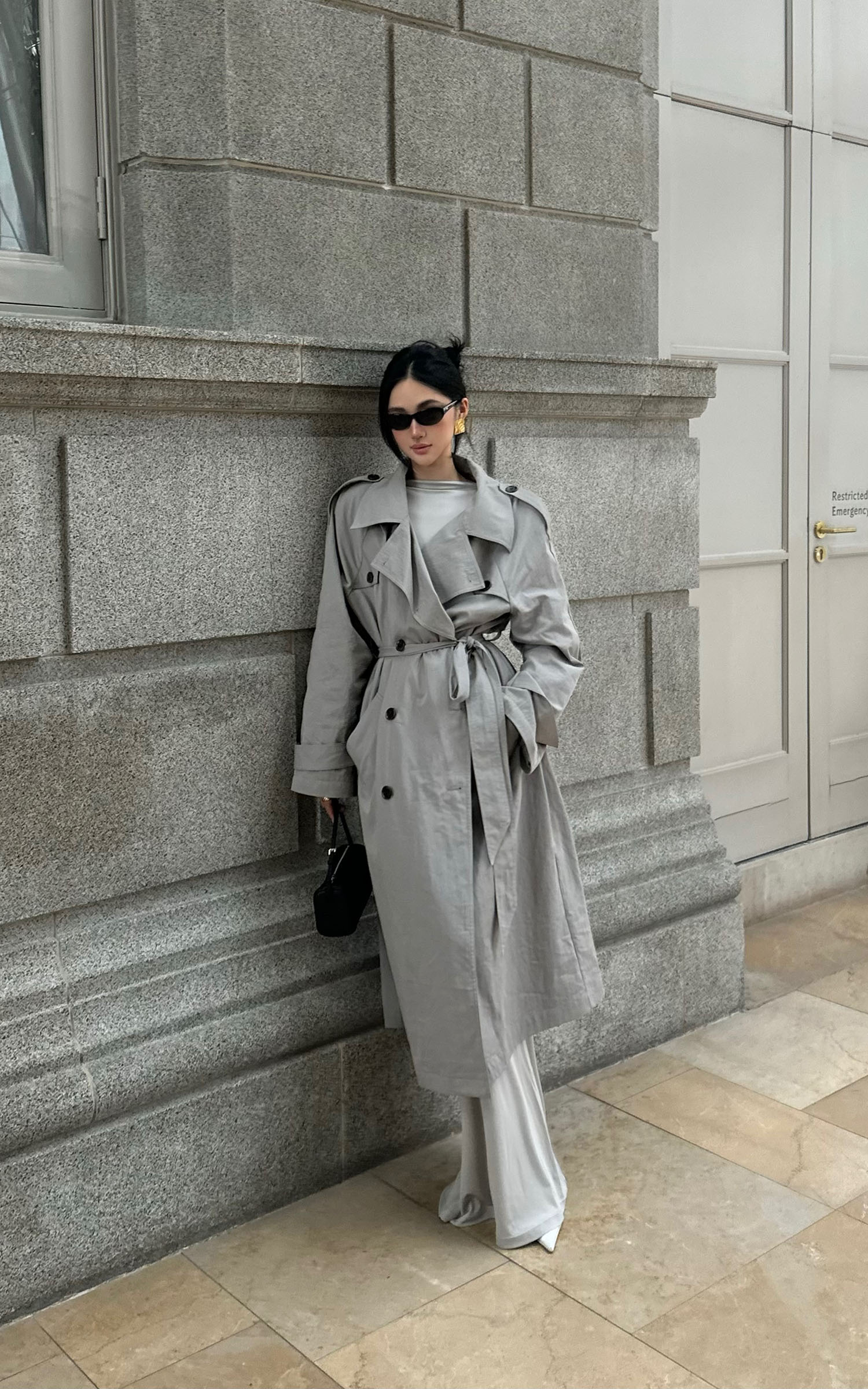 ROVENTE Structured Matte Trench Coat in Mist Grey - PINKPARKS