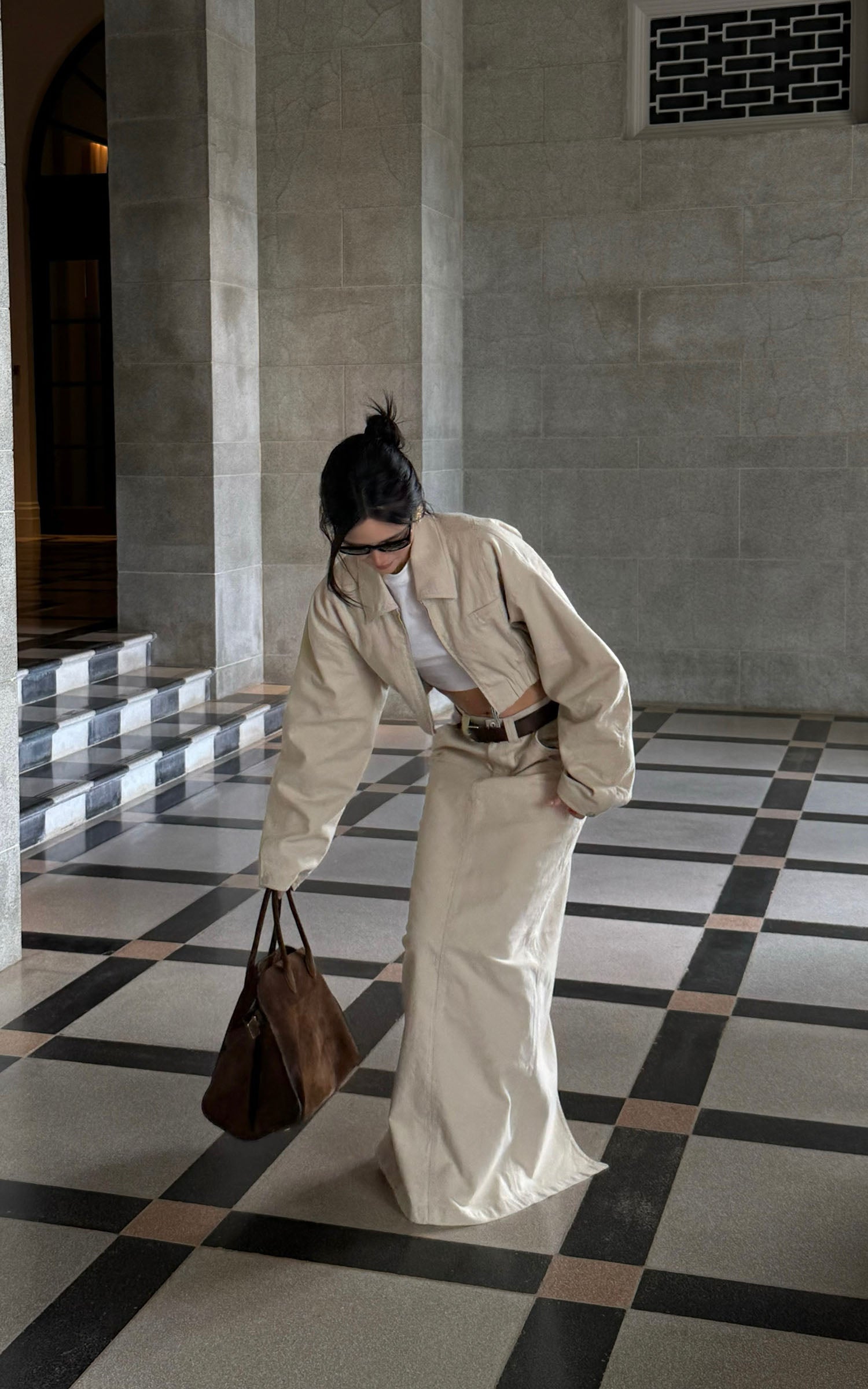 ROVENTE Structured High-Waist Column Maxi Skirt - PINKPARKS