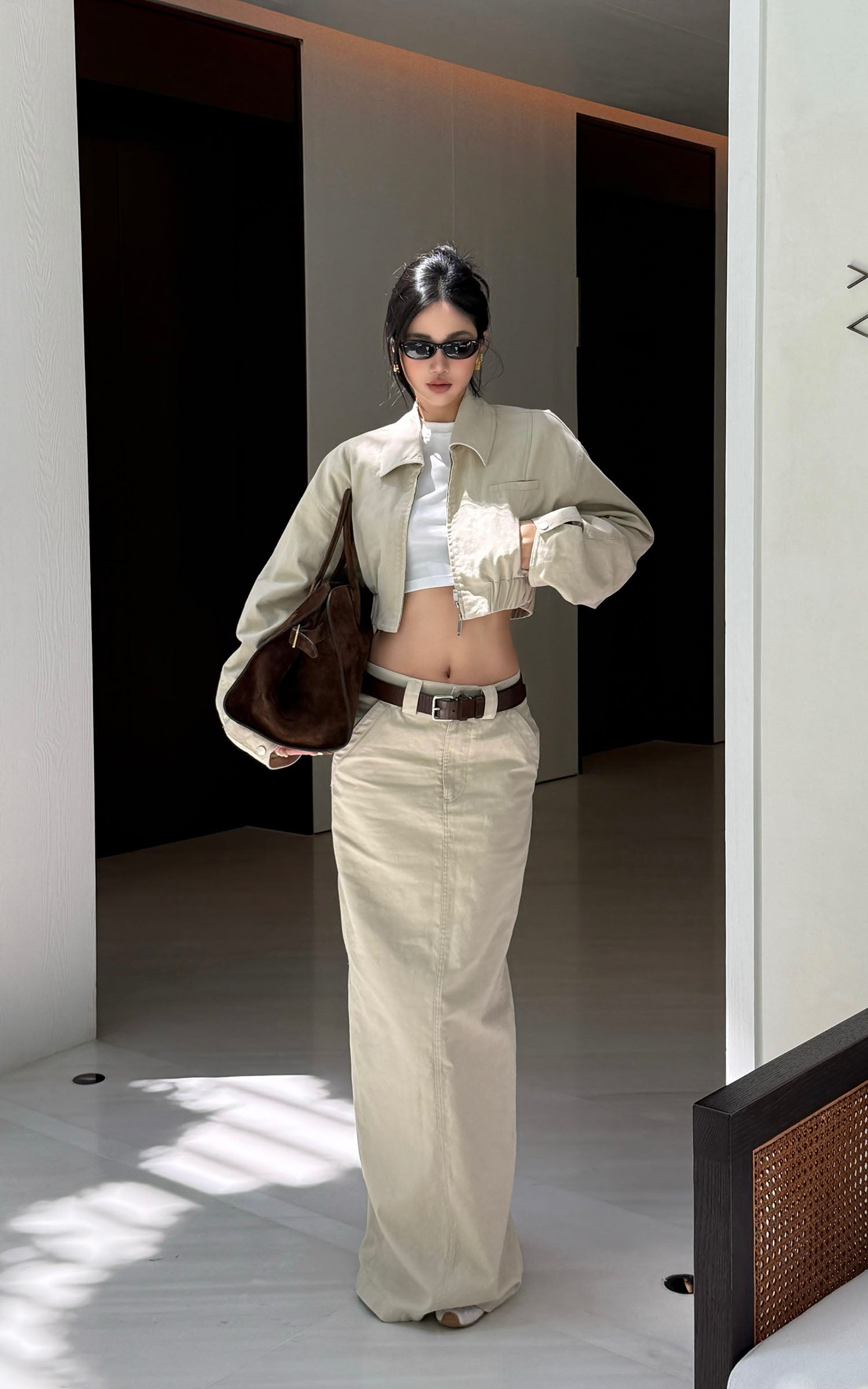 ROVENTE Structured High-Waist Column Maxi Skirt - PINKPARKS