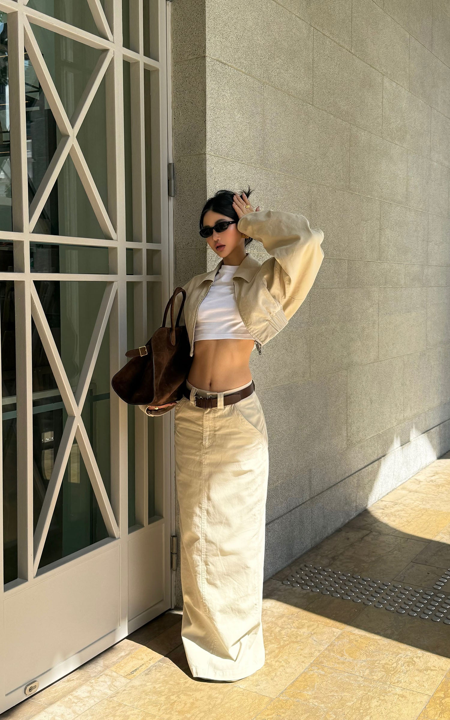 ROVENTE Structured High-Waist Column Maxi Skirt - PINKPARKS