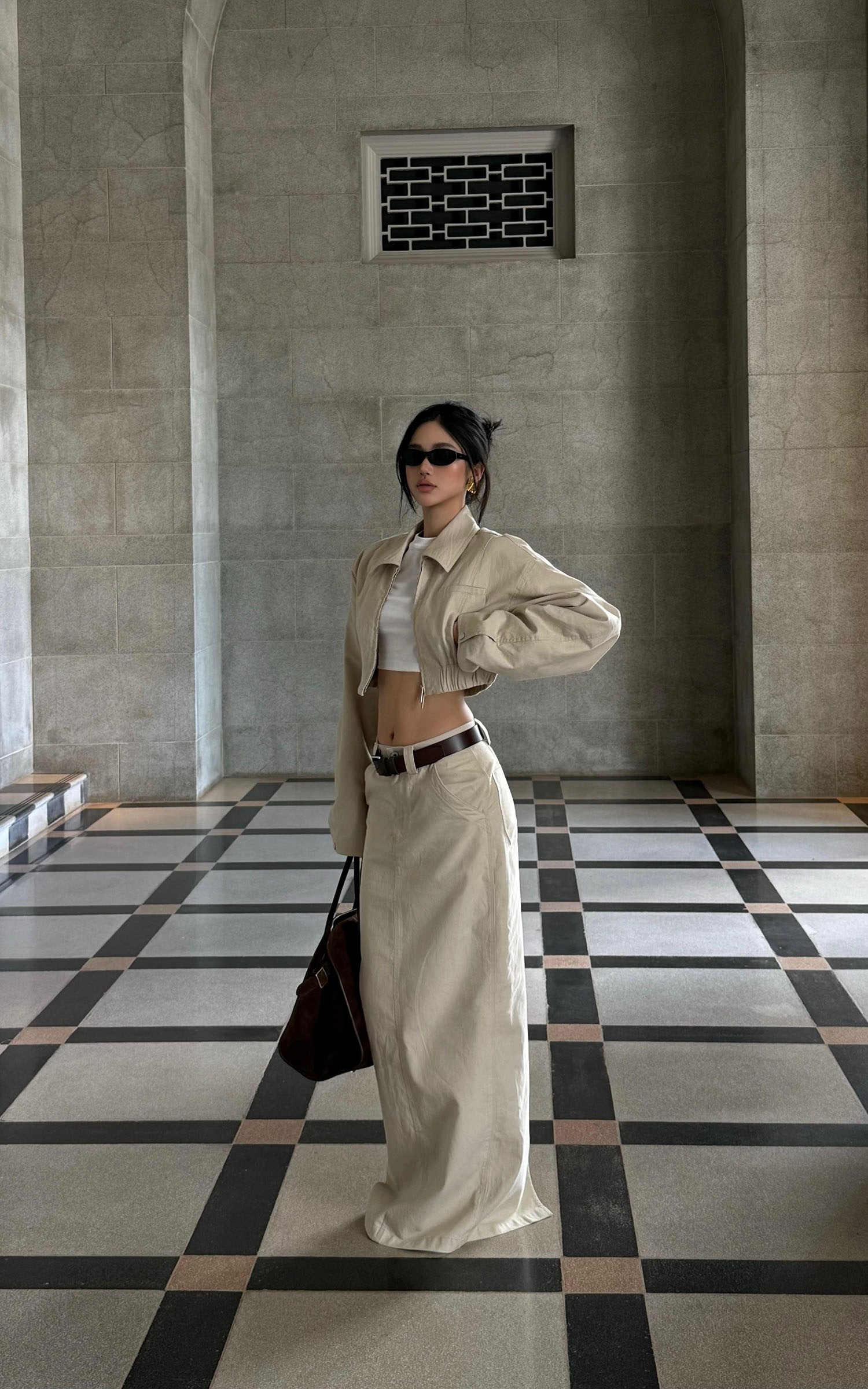 ROVENTE Structured High-Waist Column Maxi Skirt - PINKPARKS