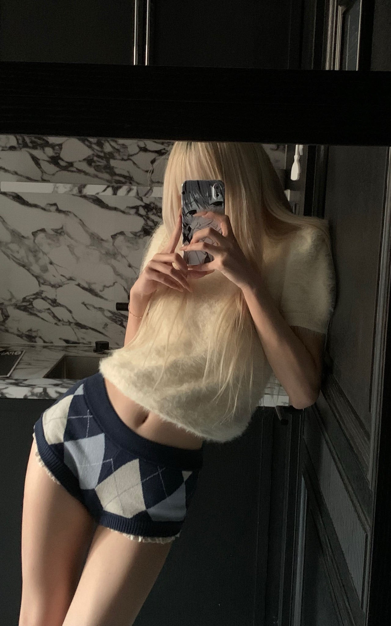 Rase le sol Retro Color-Block Argyle Knitted Shorts - PINKPARKS