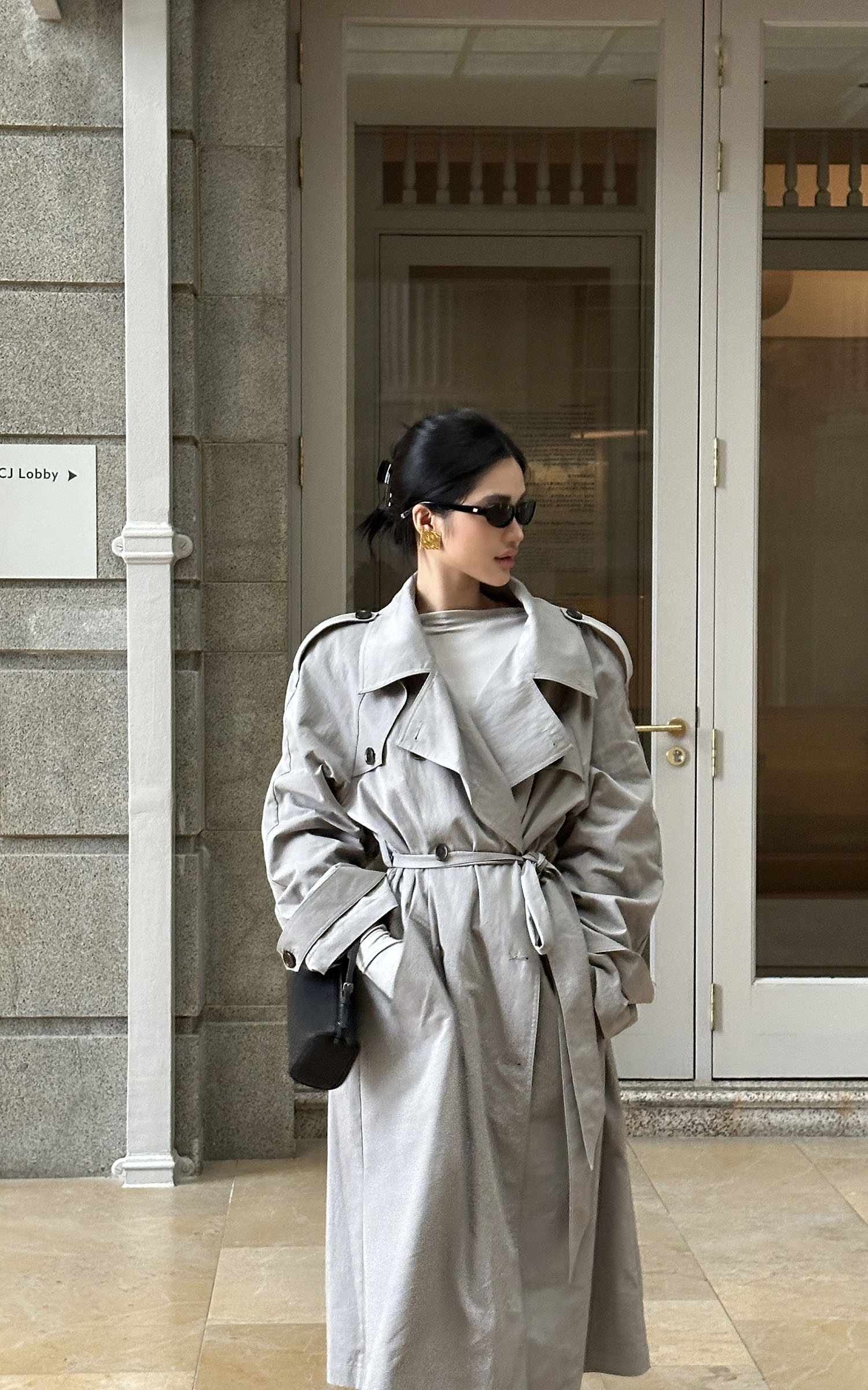 ROVENTE Structured Matte Trench Coat in Mist Grey - PINKPARKS