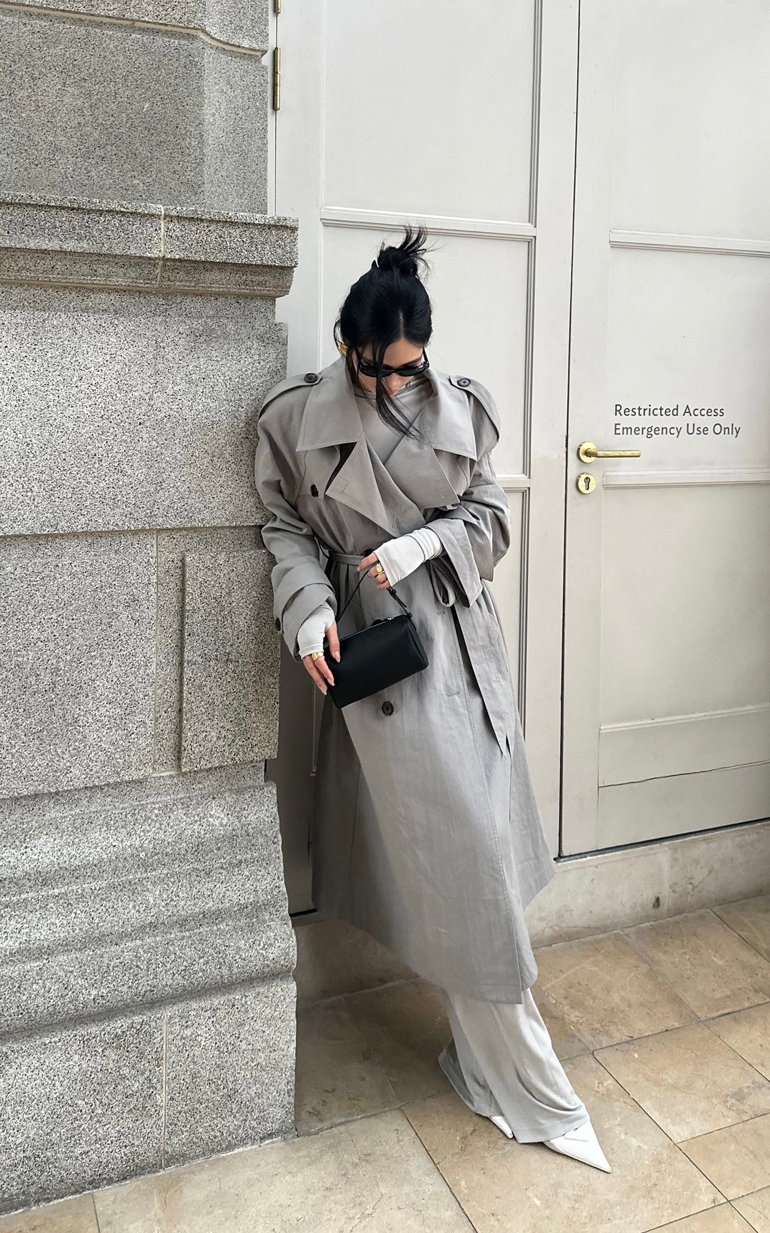 ROVENTE Structured Matte Trench Coat in Mist Grey - PINKPARKS