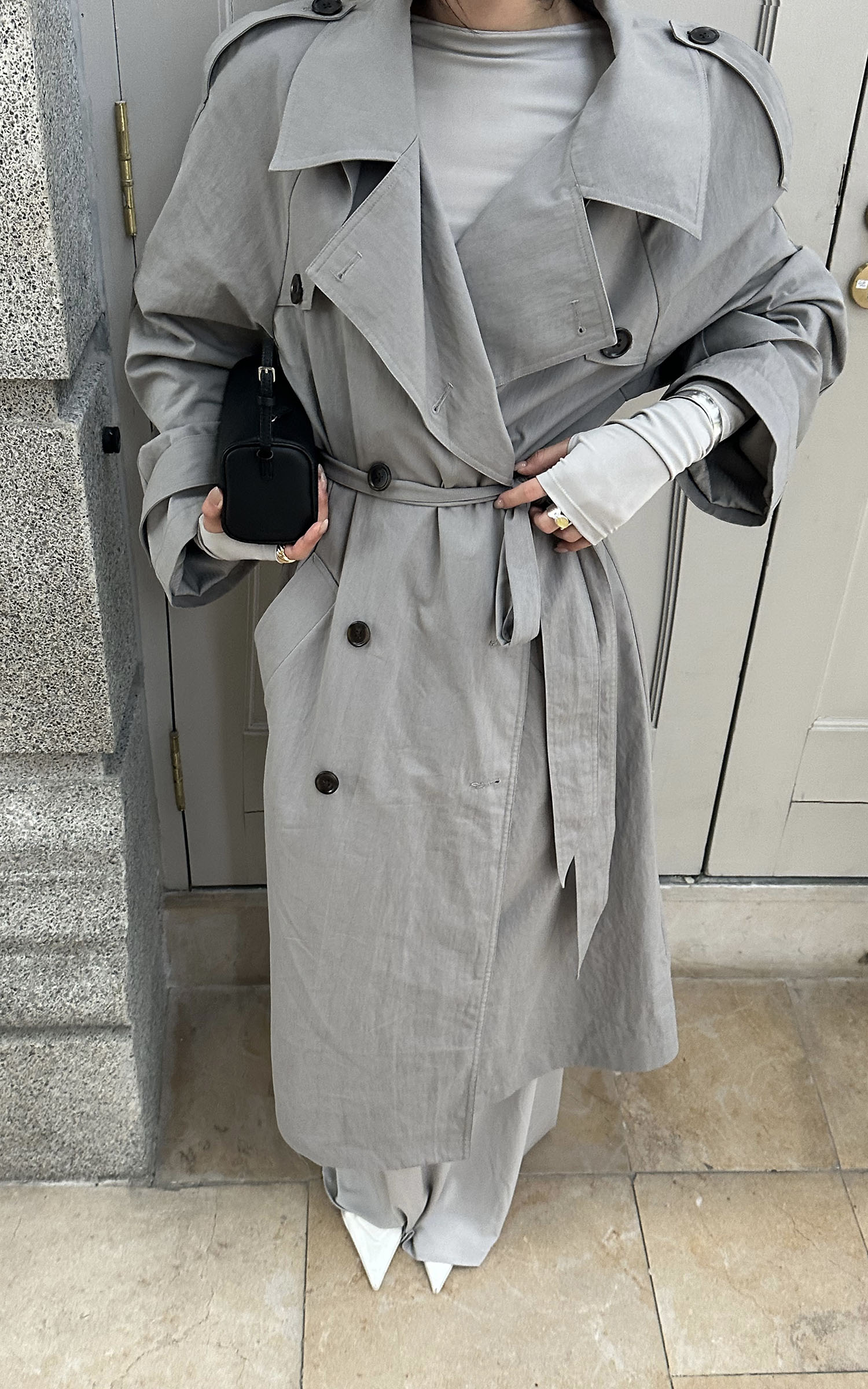 ROVENTE Structured Matte Trench Coat in Mist Grey - PINKPARKS