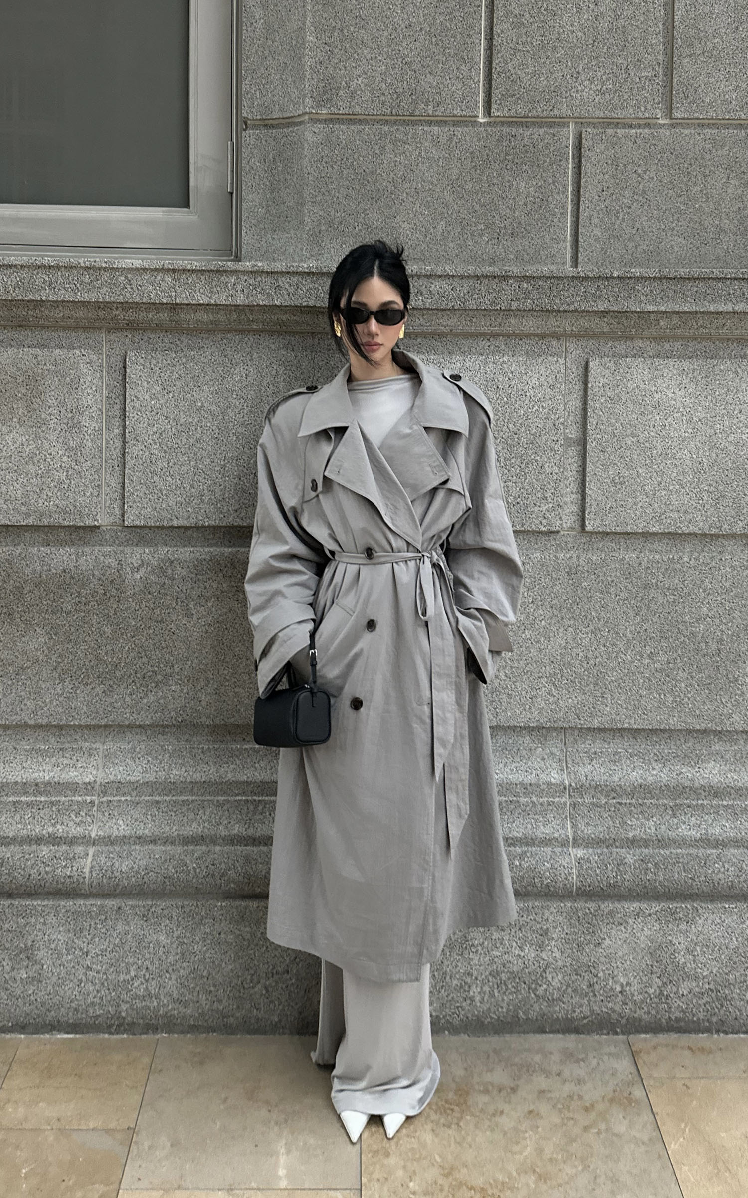 ROVENTE Structured Matte Trench Coat in Mist Grey - PINKPARKS