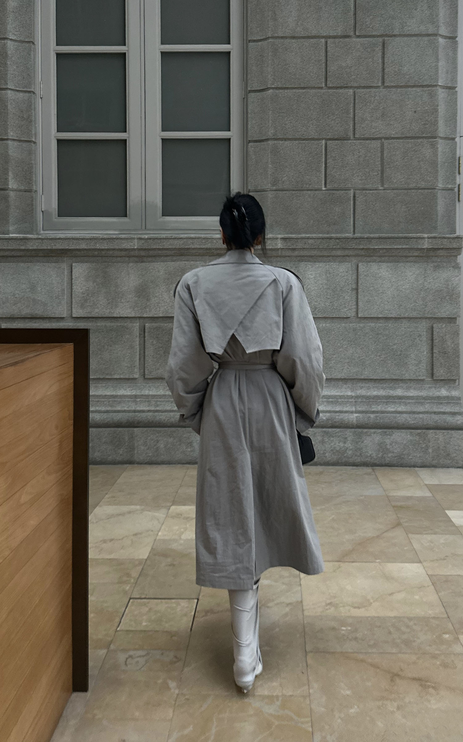 ROVENTE Structured Matte Trench Coat in Mist Grey - PINKPARKS