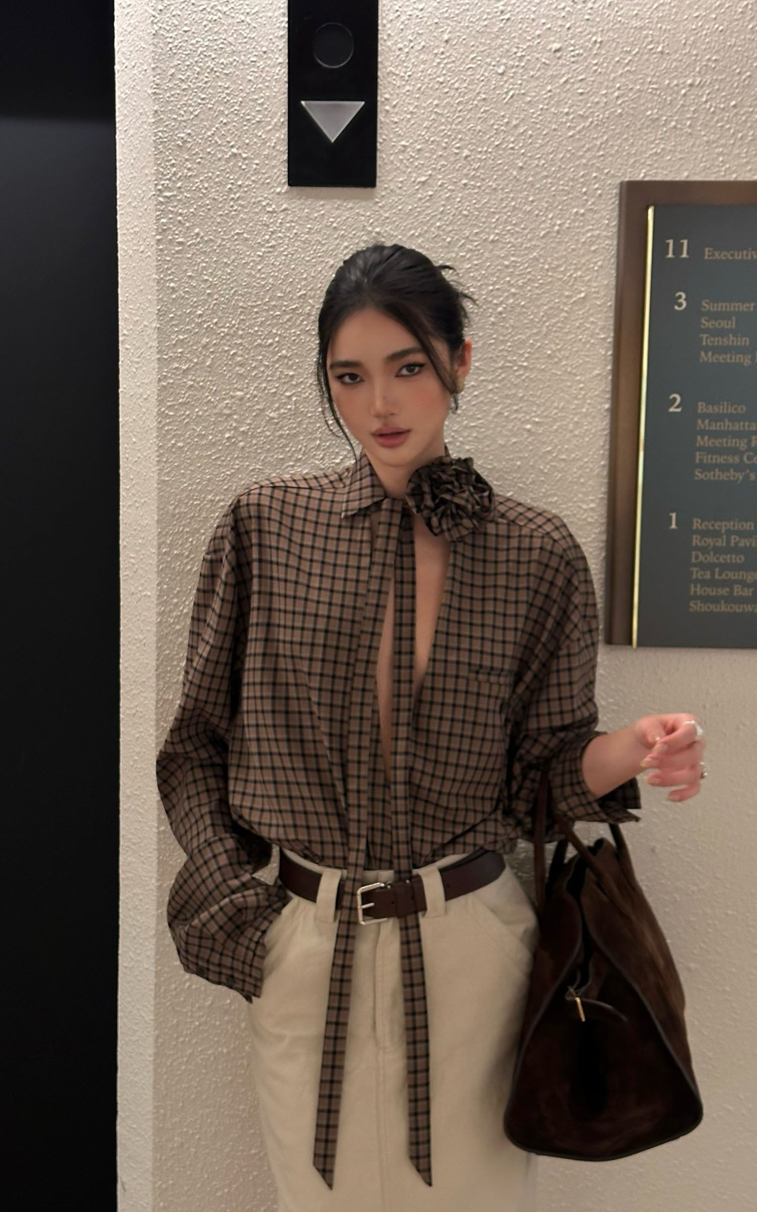 ROVENTE Draped Rose Check Shirt - PINKPARKS