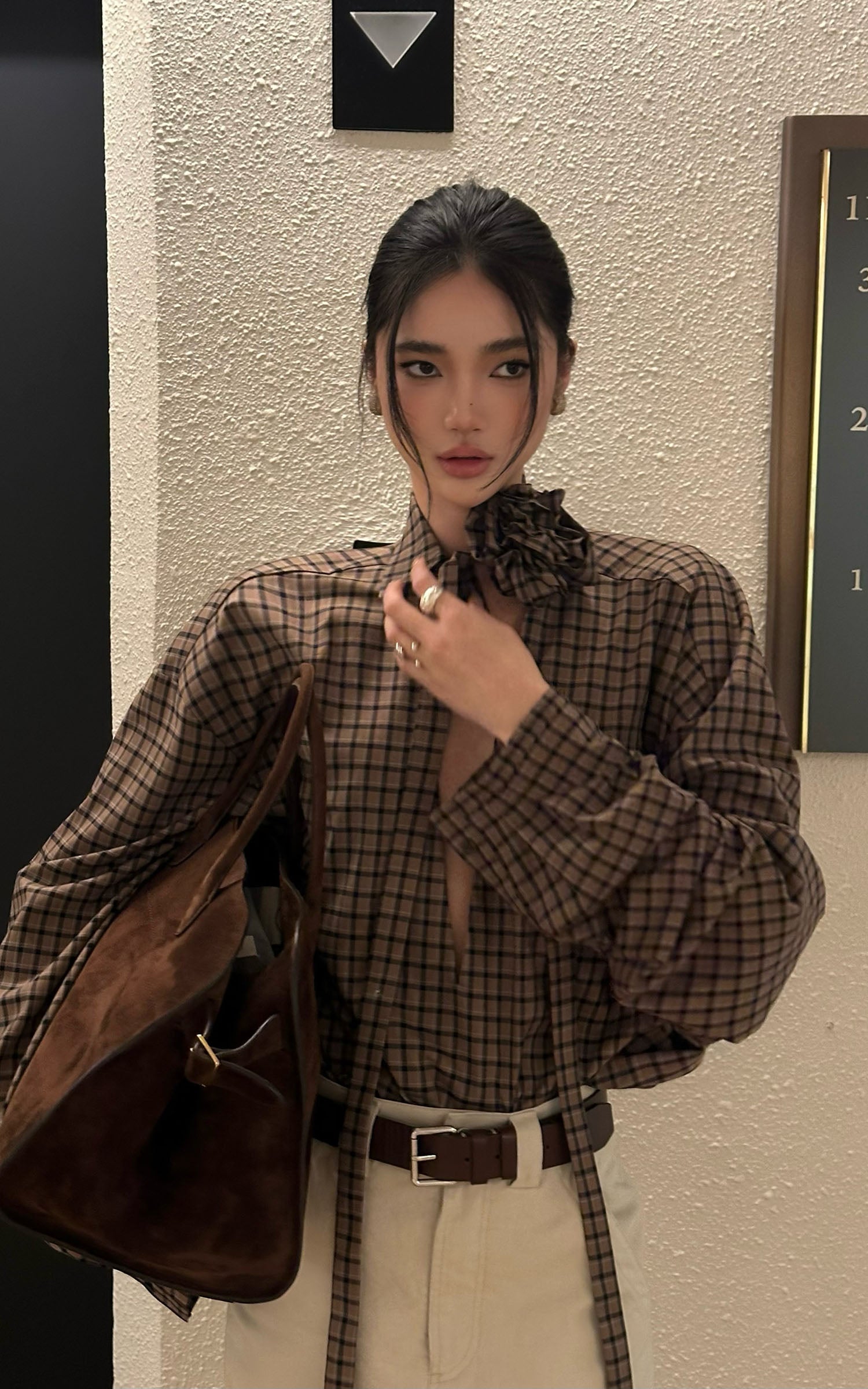 ROVENTE Draped Rose Check Shirt - PINKPARKS