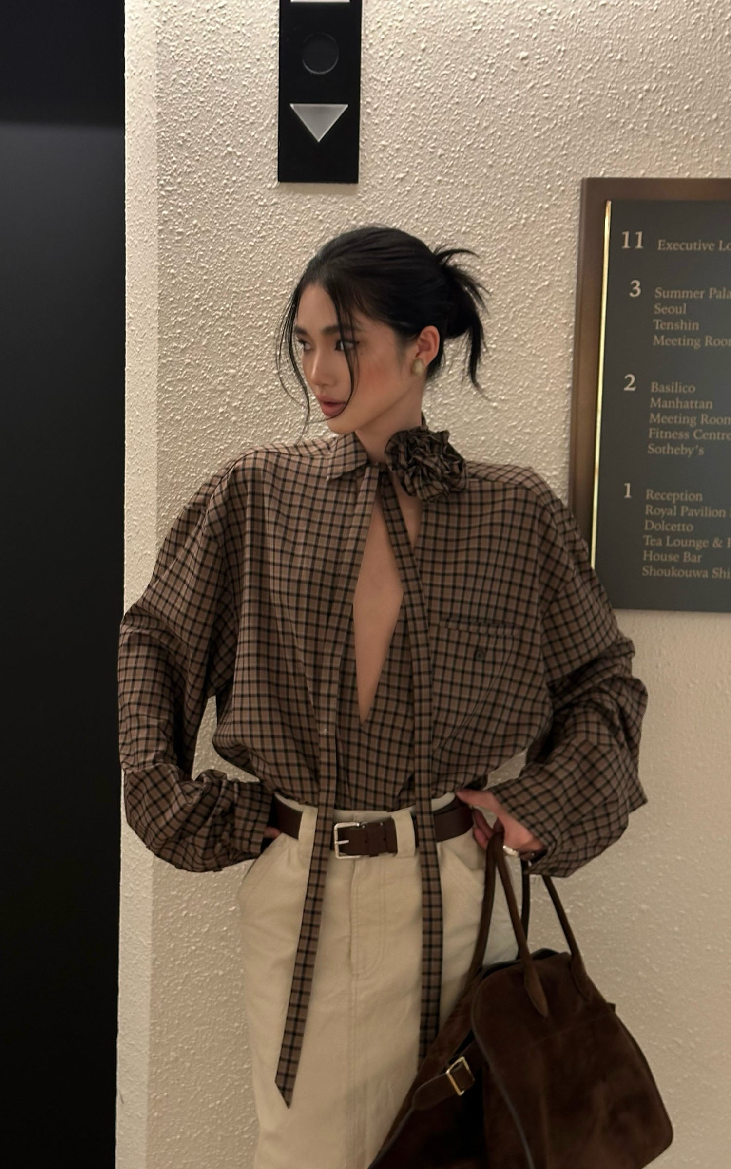 ROVENTE Draped Rose Check Shirt - PINKPARKS