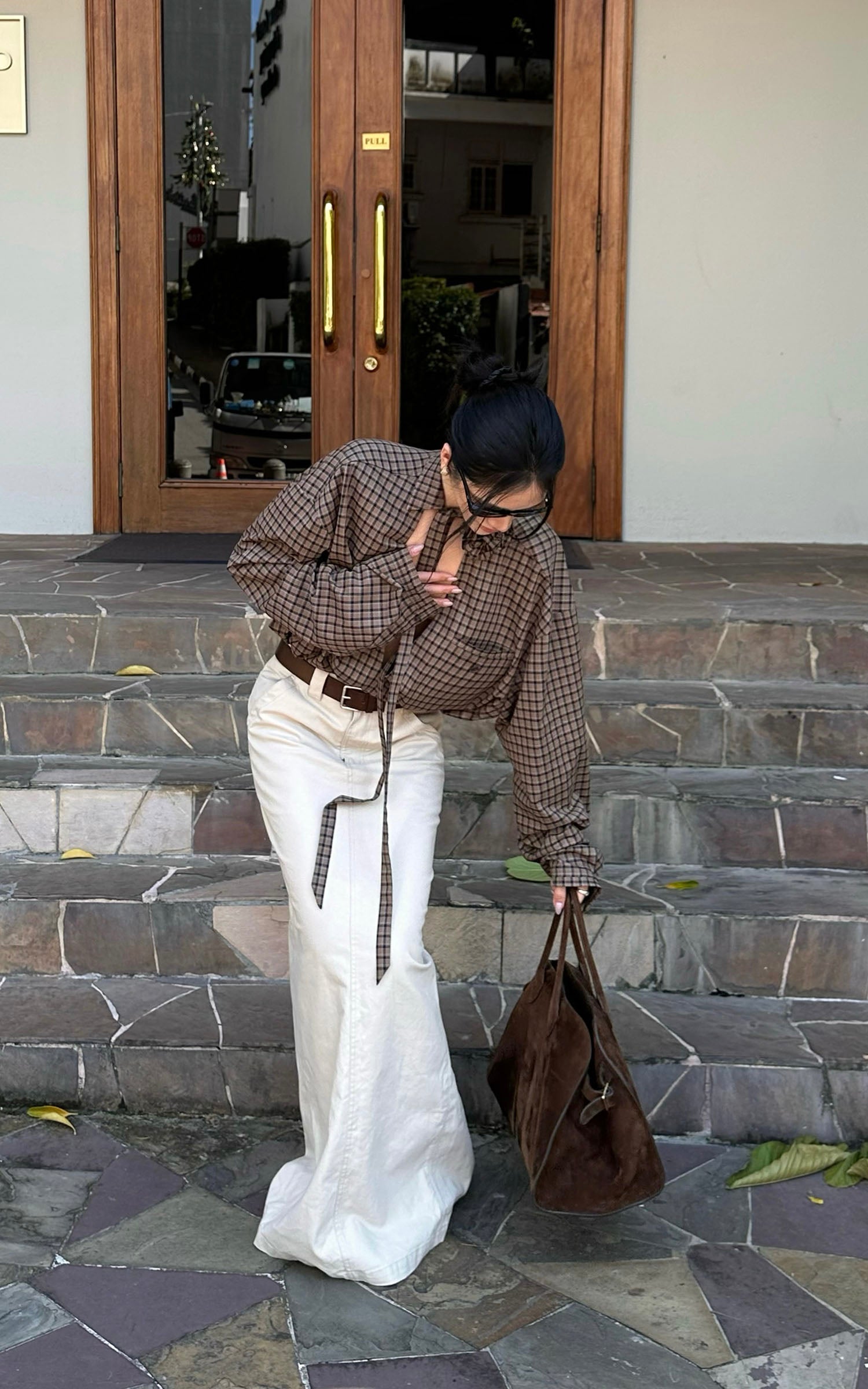 ROVENTE Draped Rose Check Shirt - PINKPARKS