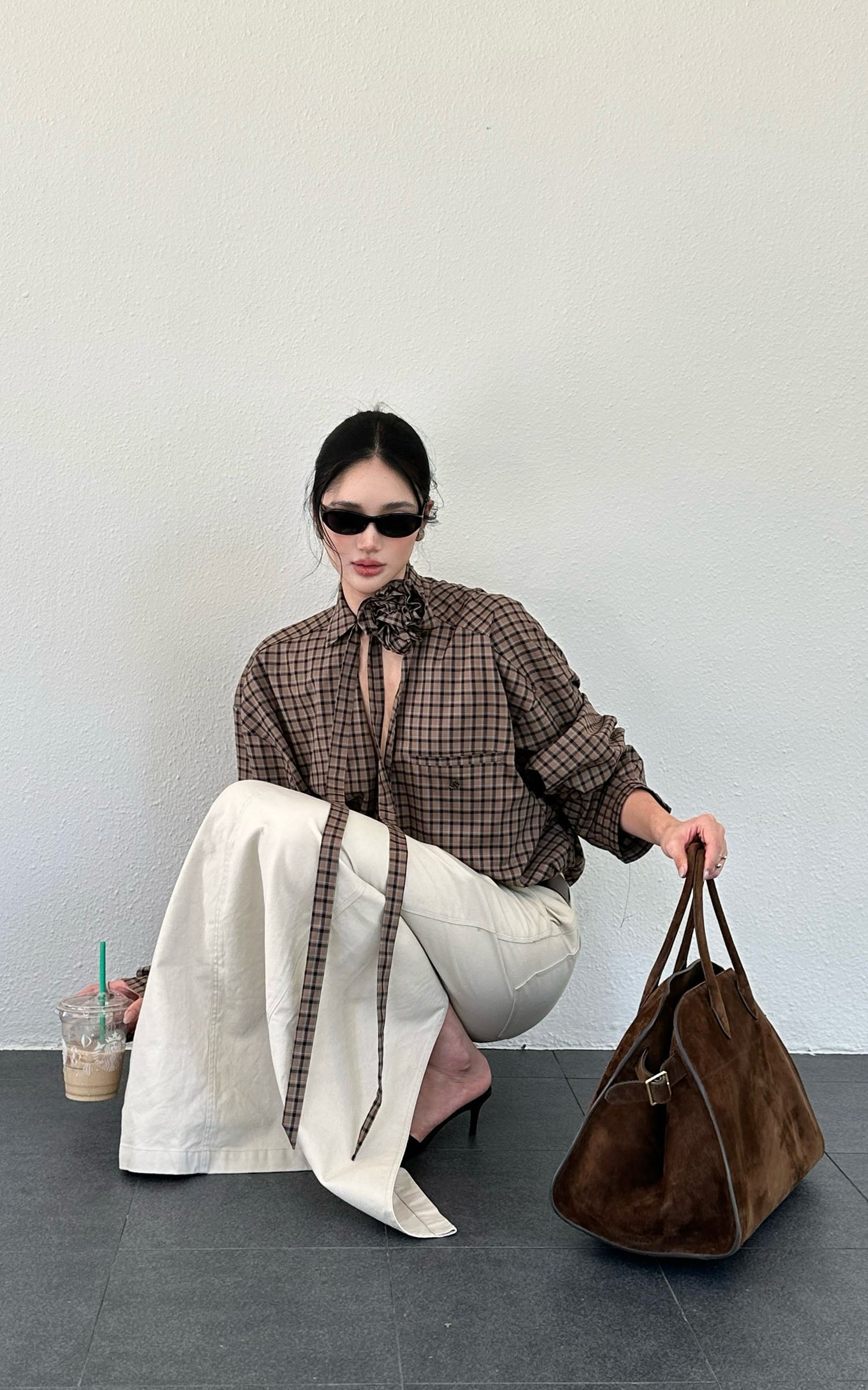 ROVENTE Draped Rose Check Shirt - PINKPARKS