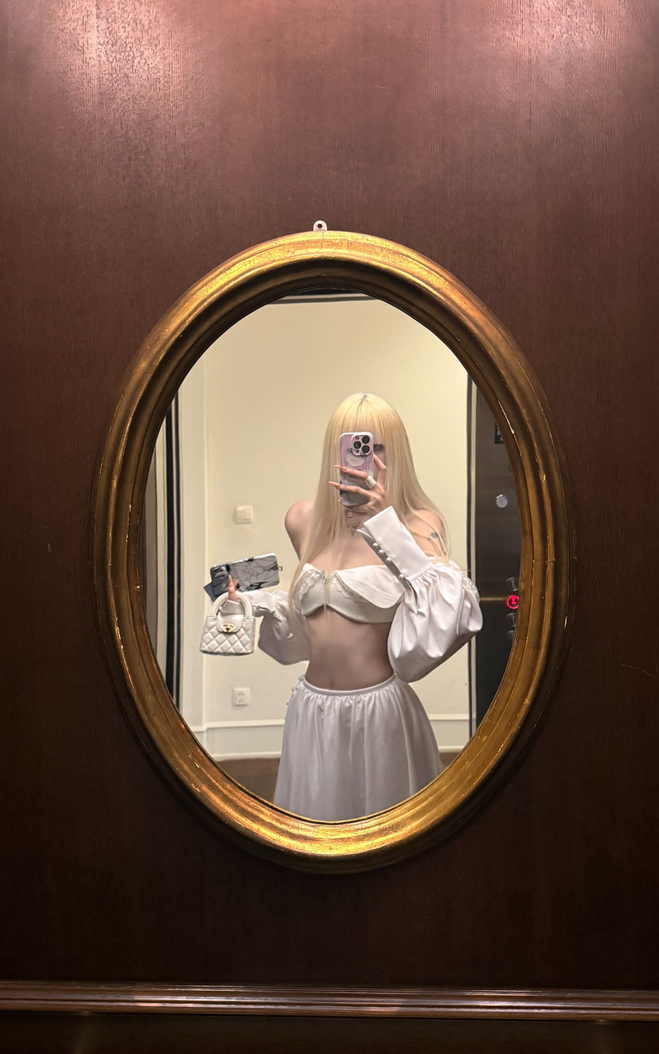 Rase le sol Bow-detail Strapless Long Sleeve Skirt Set - PINKPARKS