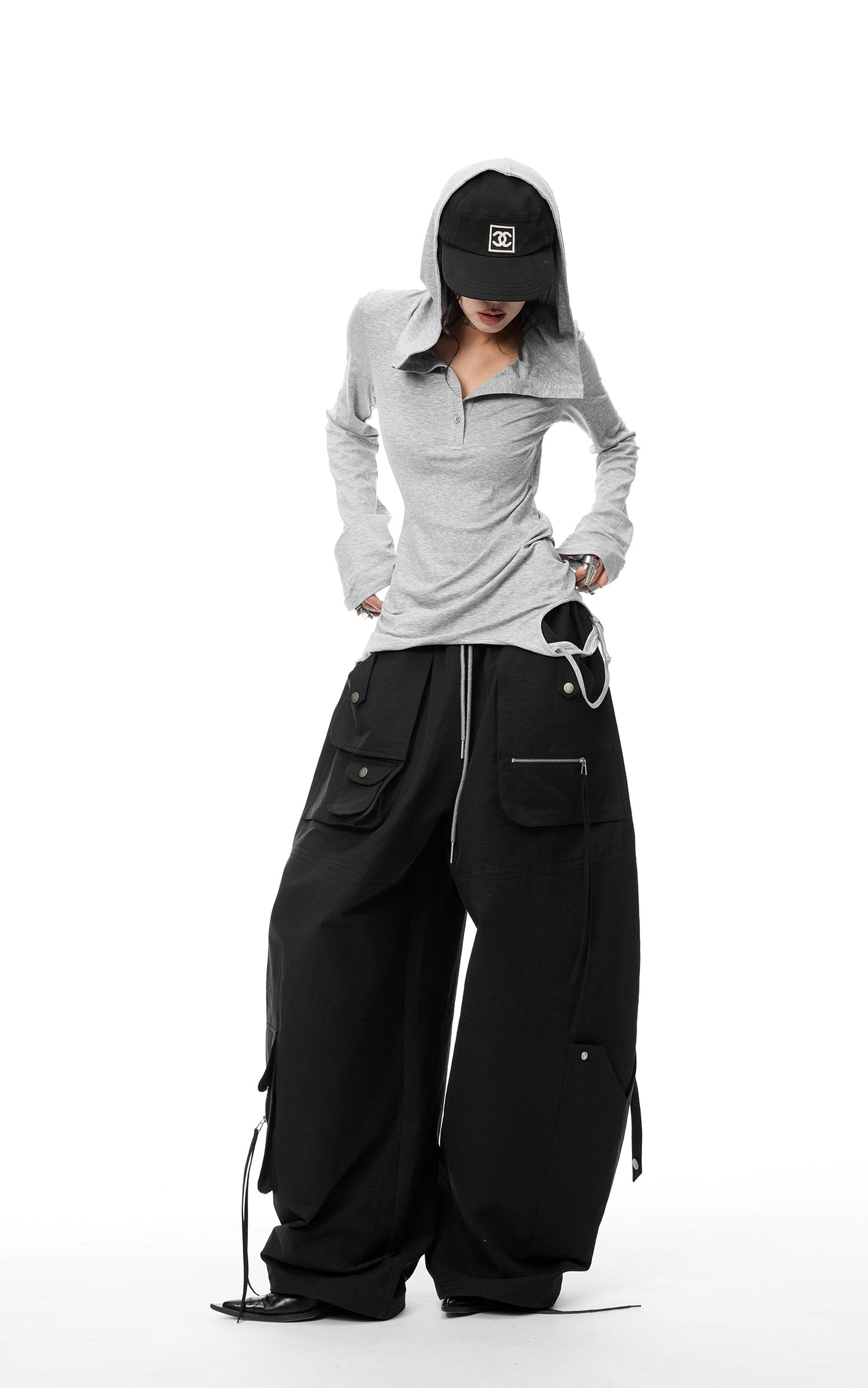 WARDEN EDGE High-Waisted Wide-Leg Cargo Pants - PINKPARKS