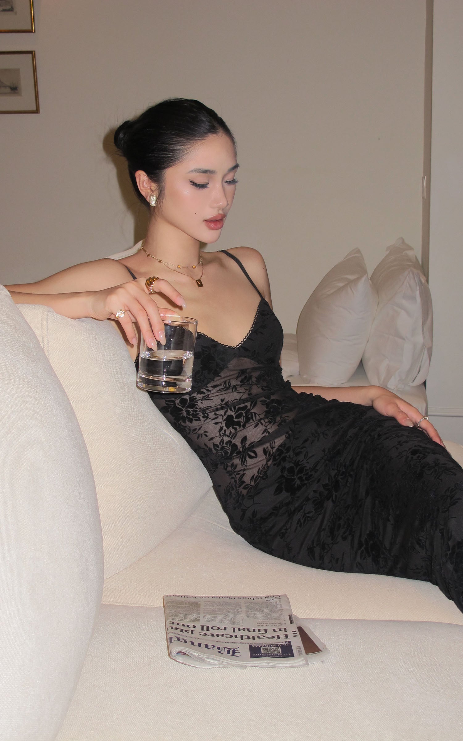 ROVENTE Sheer Velvet Maxi Dress - PINKPARKS