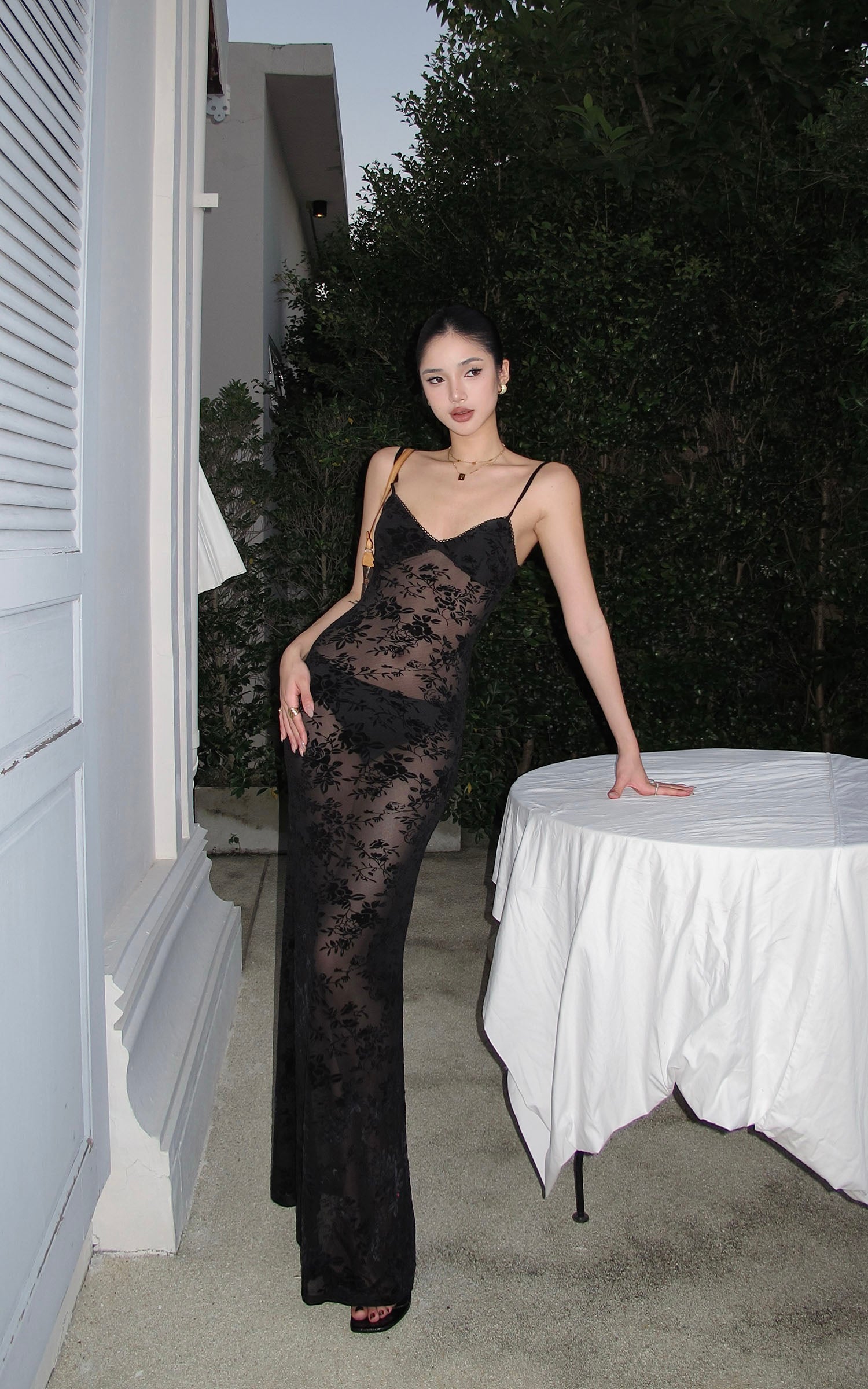 ROVENTE Sheer Velvet Maxi Dress - PINKPARKS