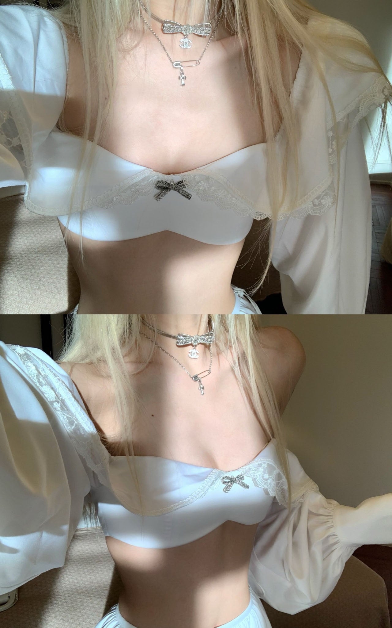 Rase le sol Bow-detail Strapless Long Sleeve Skirt Set - PINKPARKS