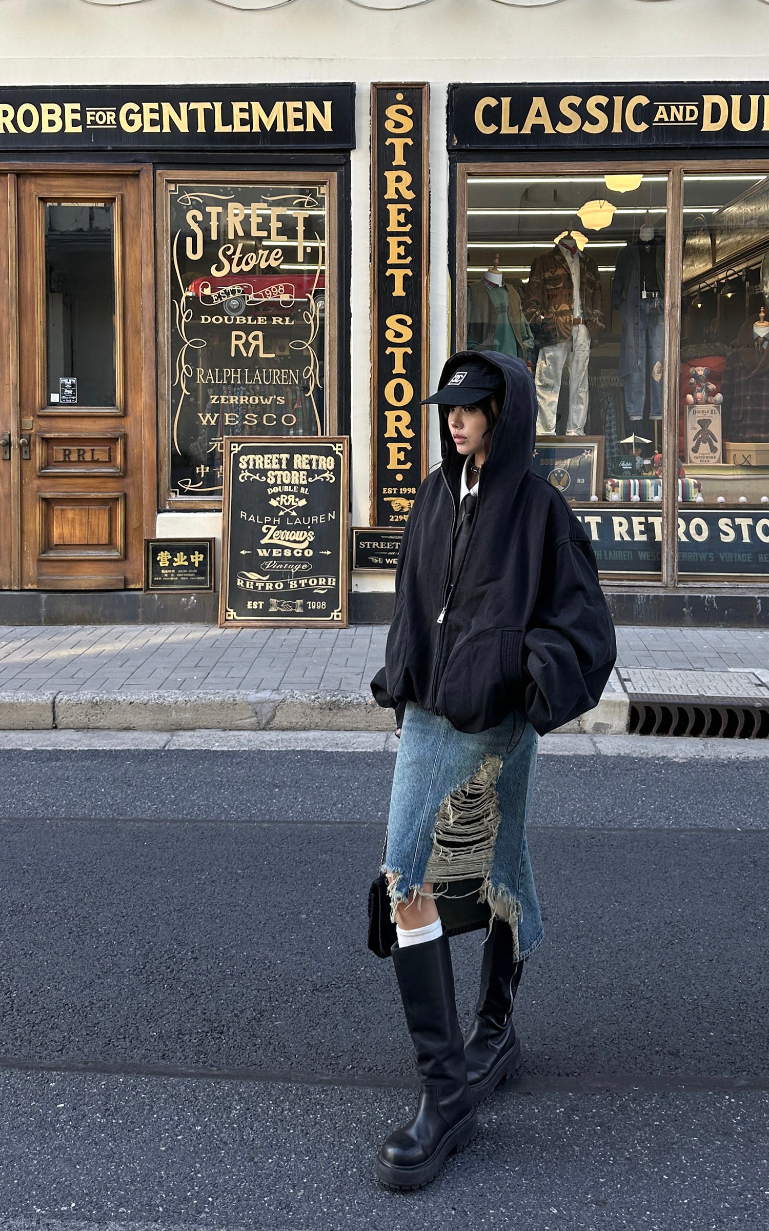 WARDEN EDGE Distressed Denim Midi Skirt with Asymmetrical Hem - PINKPARKS