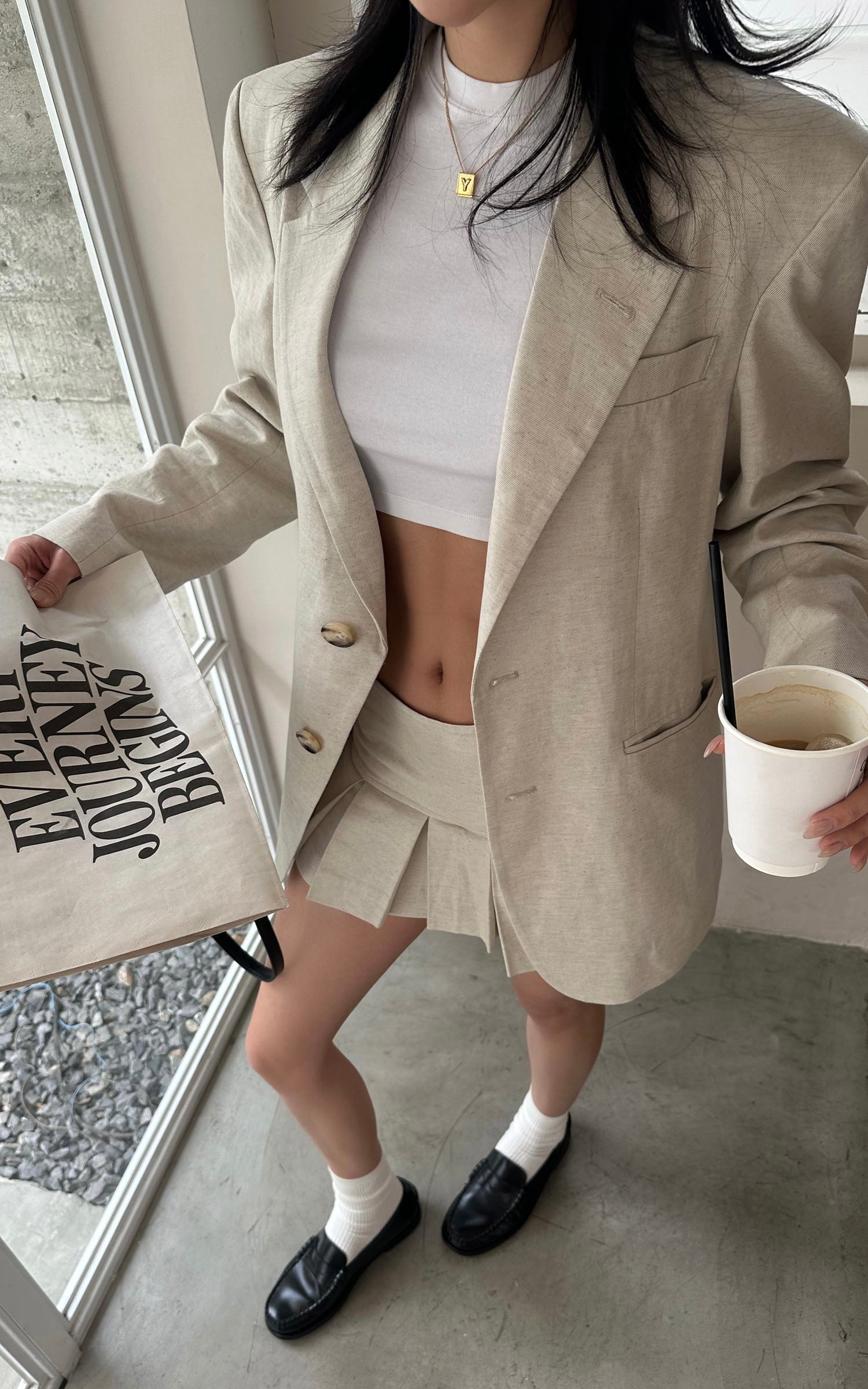 ROVENTE Linen-Blend Blazer &amp; Pleated Mini Skirt Set - PINKPARKS