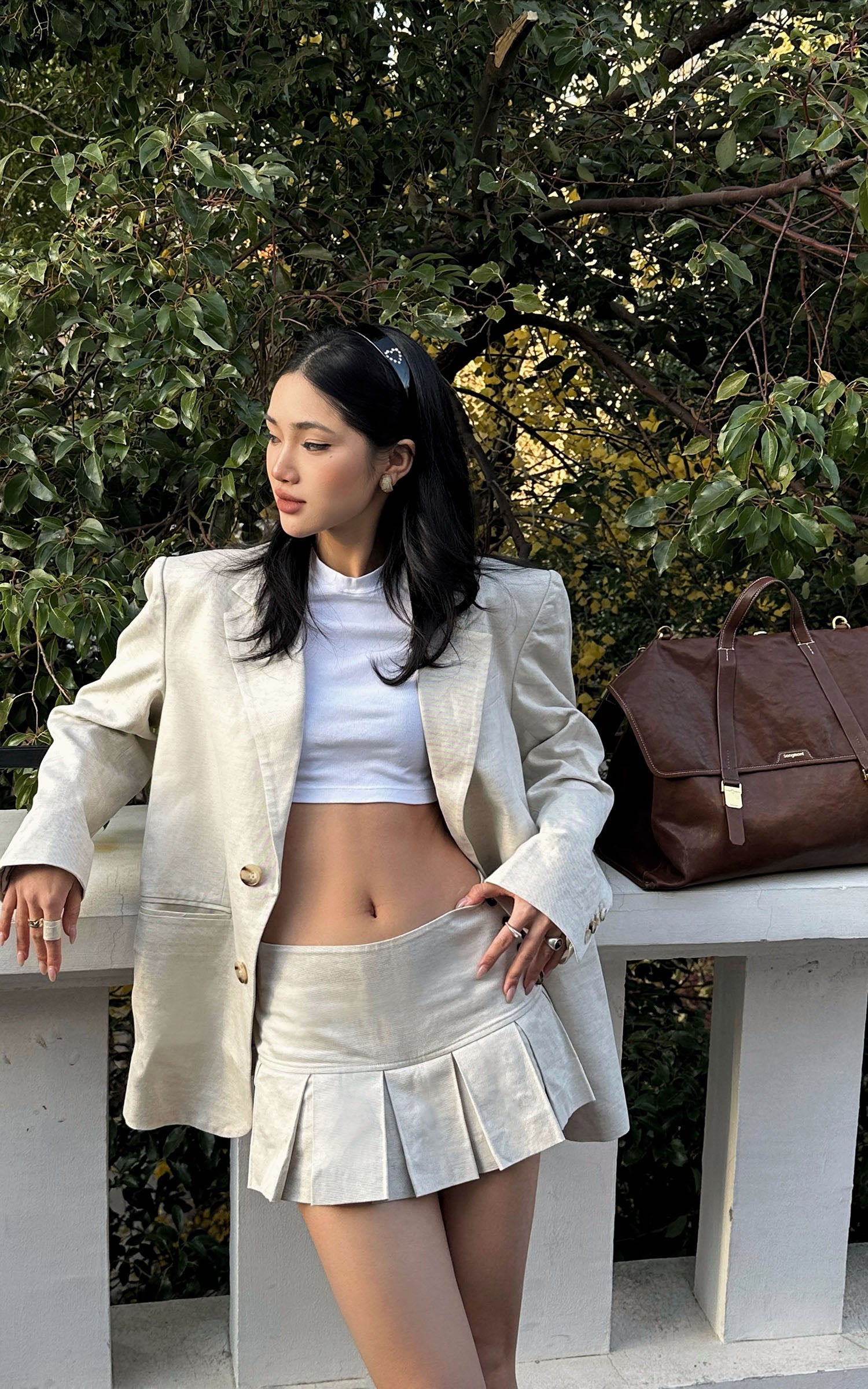 ROVENTE Linen-Blend Blazer &amp; Pleated Mini Skirt Set - PINKPARKS