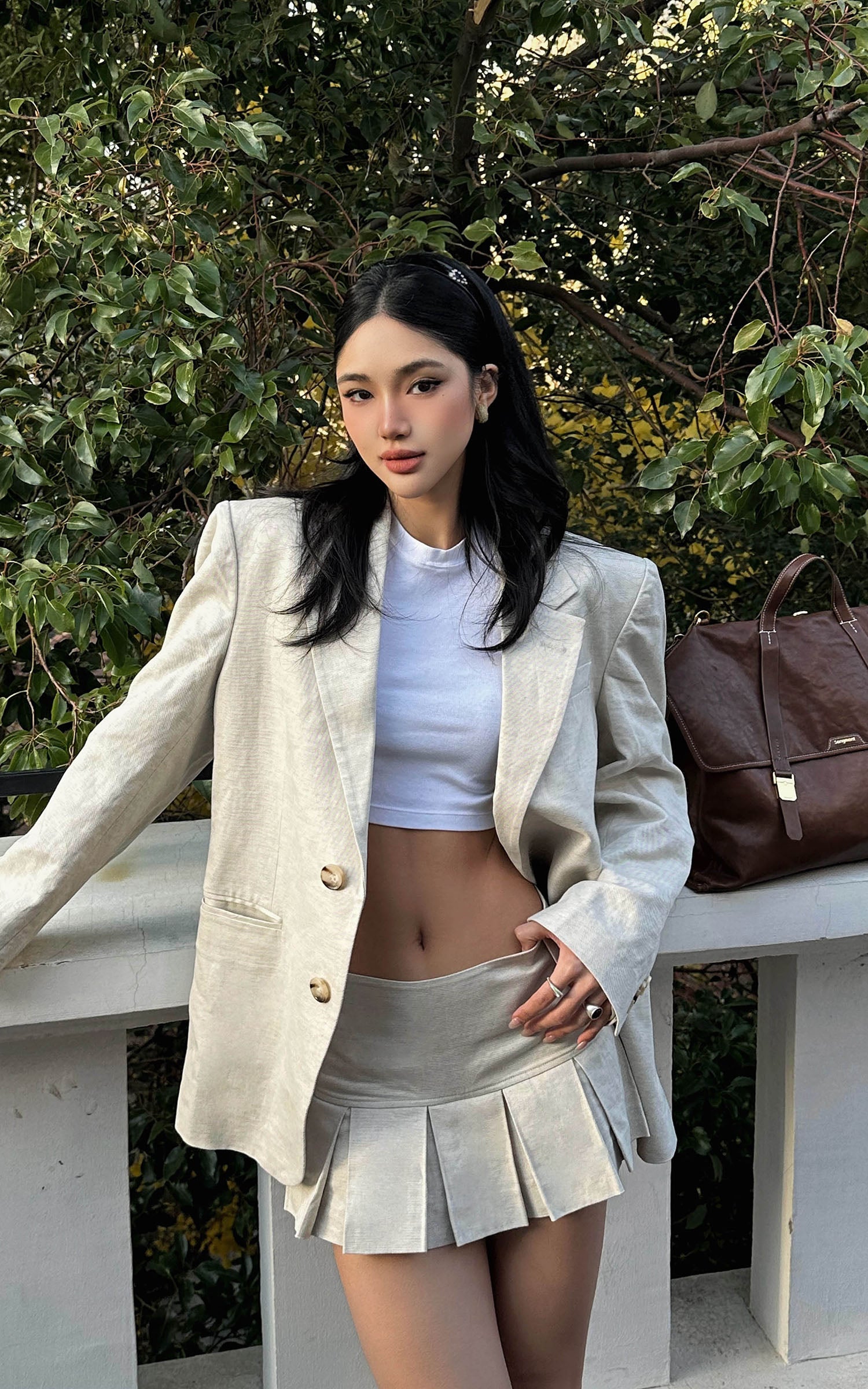 ROVENTE Linen-Blend Blazer &amp; Pleated Mini Skirt Set - PINKPARKS