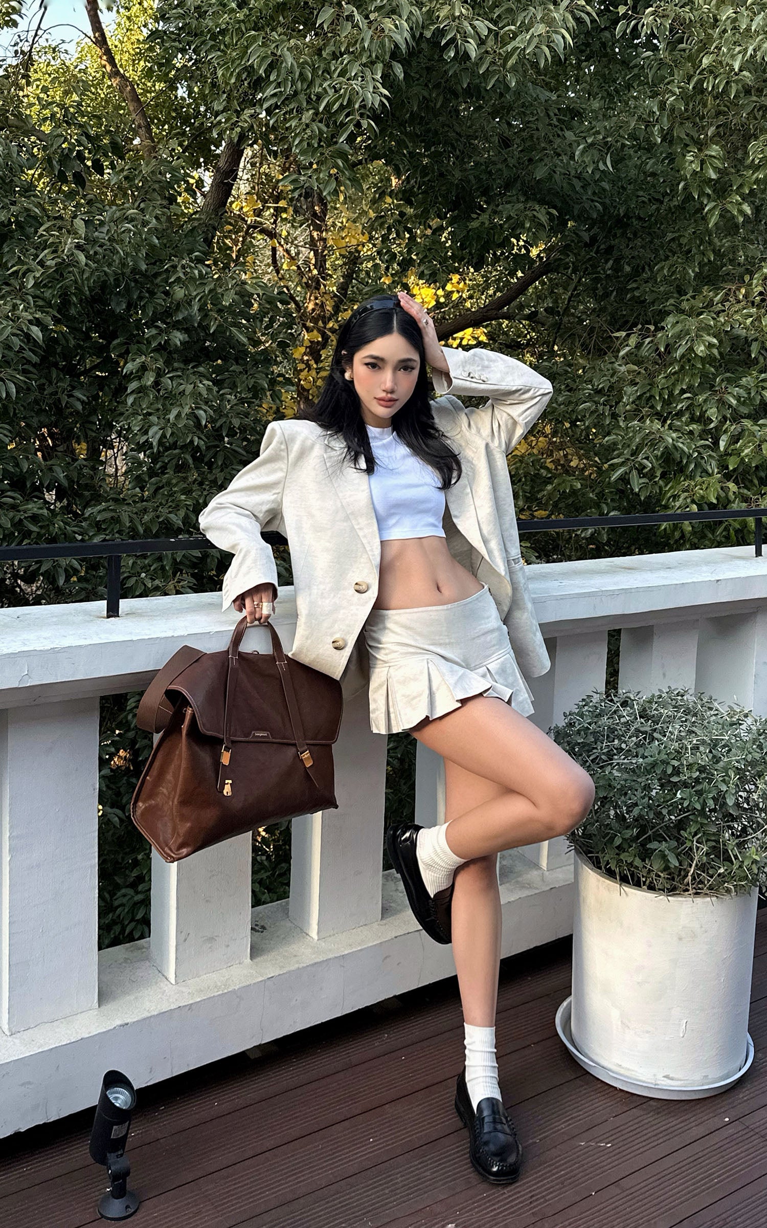 ROVENTE Linen-Blend Blazer &amp; Pleated Mini Skirt Set - PINKPARKS