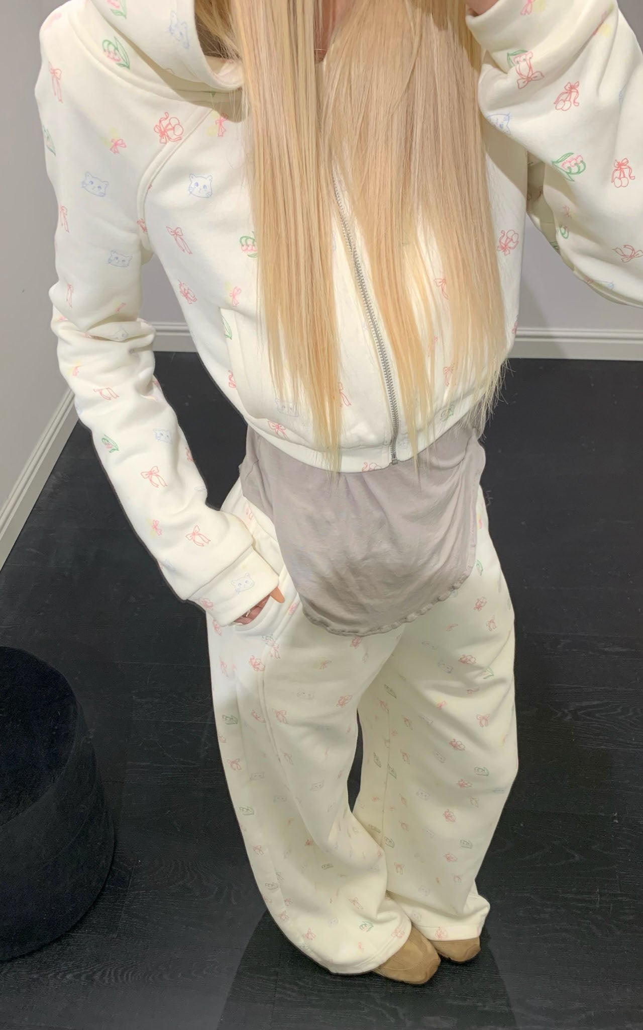 Rase le sol Cartoon Print Hoodie & Sweatpants Set - PINKPARKS