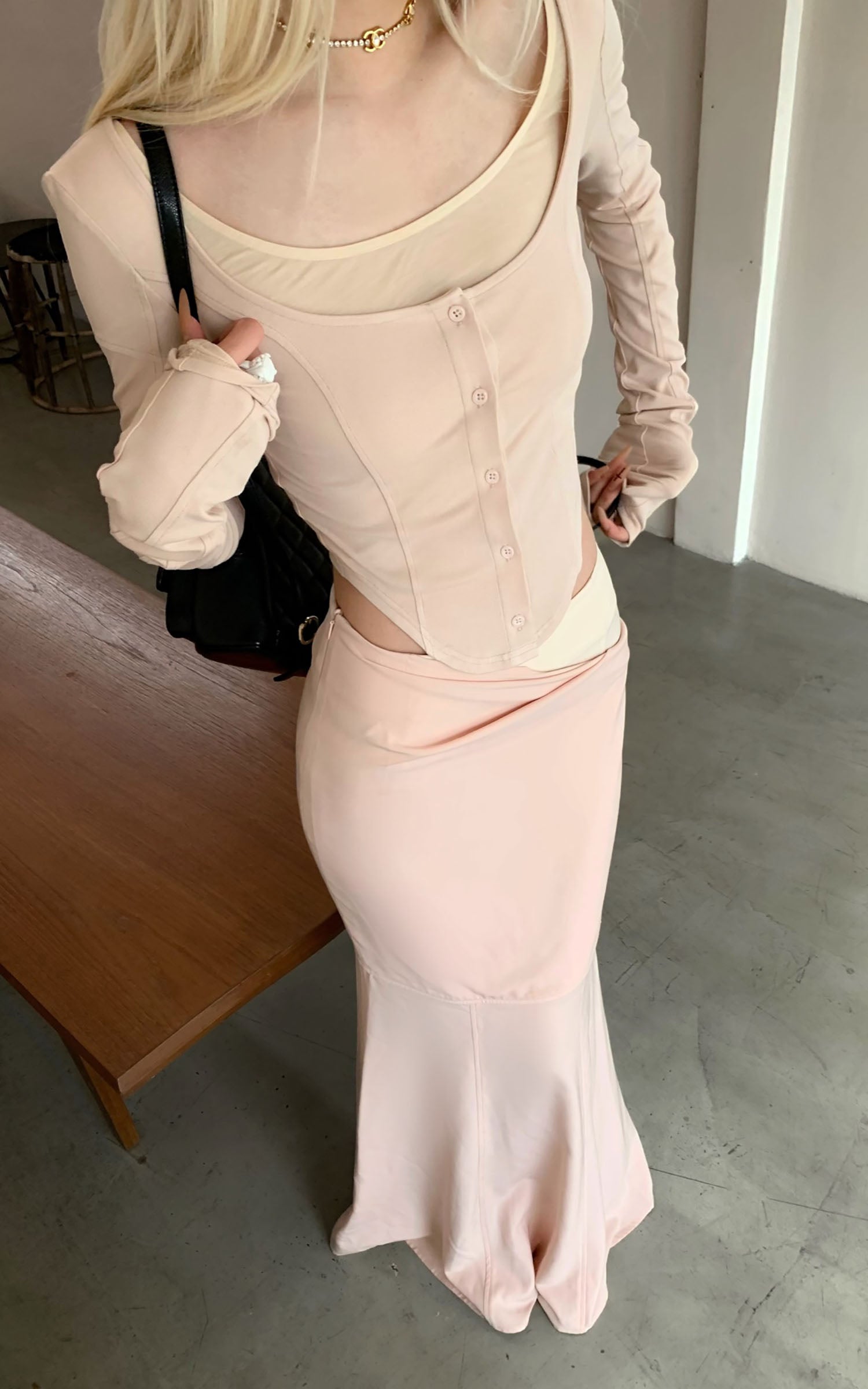 Rase le sol Pink Long-Sleeve Top & Mermaid Skirt Set - PINKPARKS