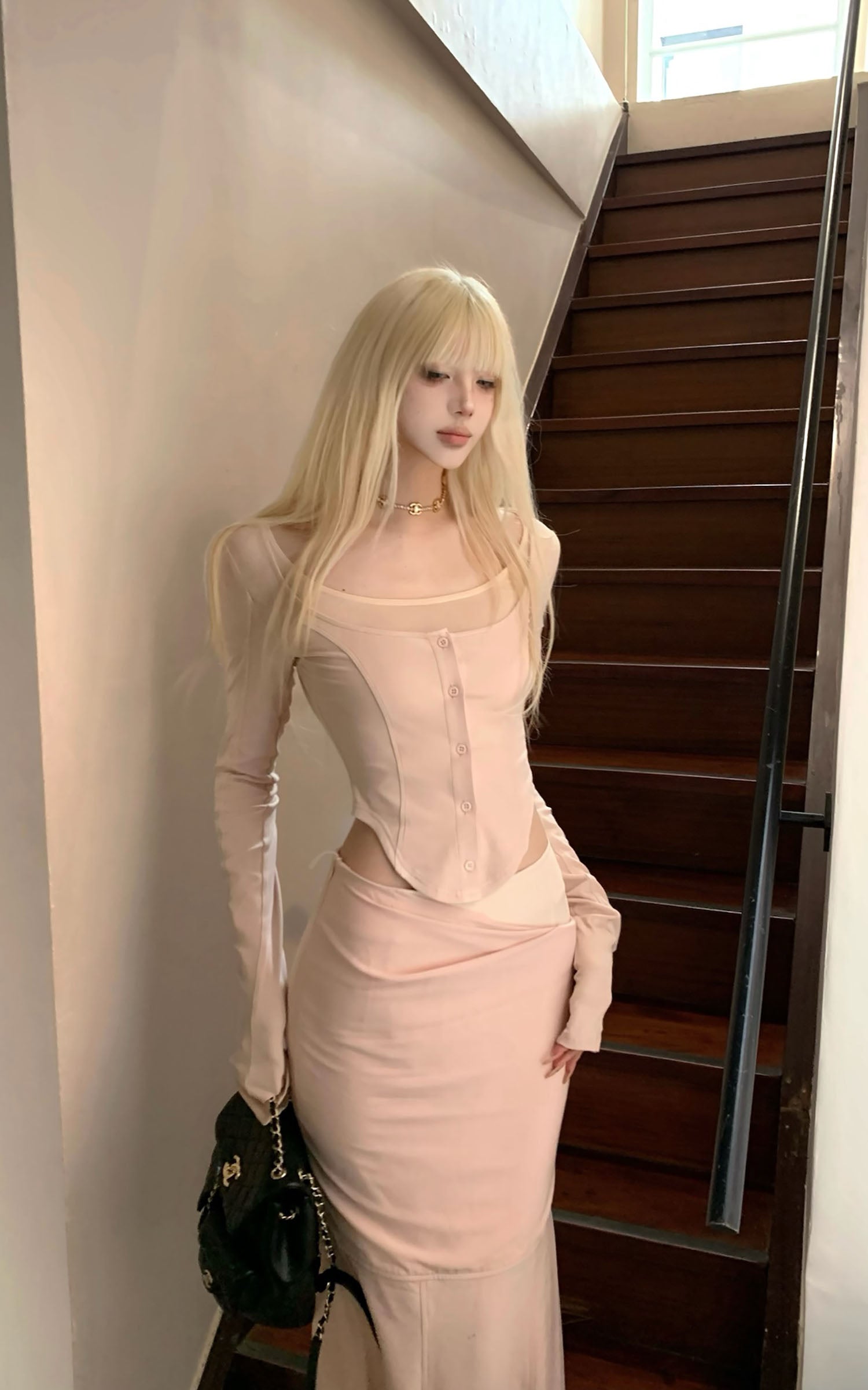 Rase le sol Pink Long-Sleeve Top & Mermaid Skirt Set - PINKPARKS