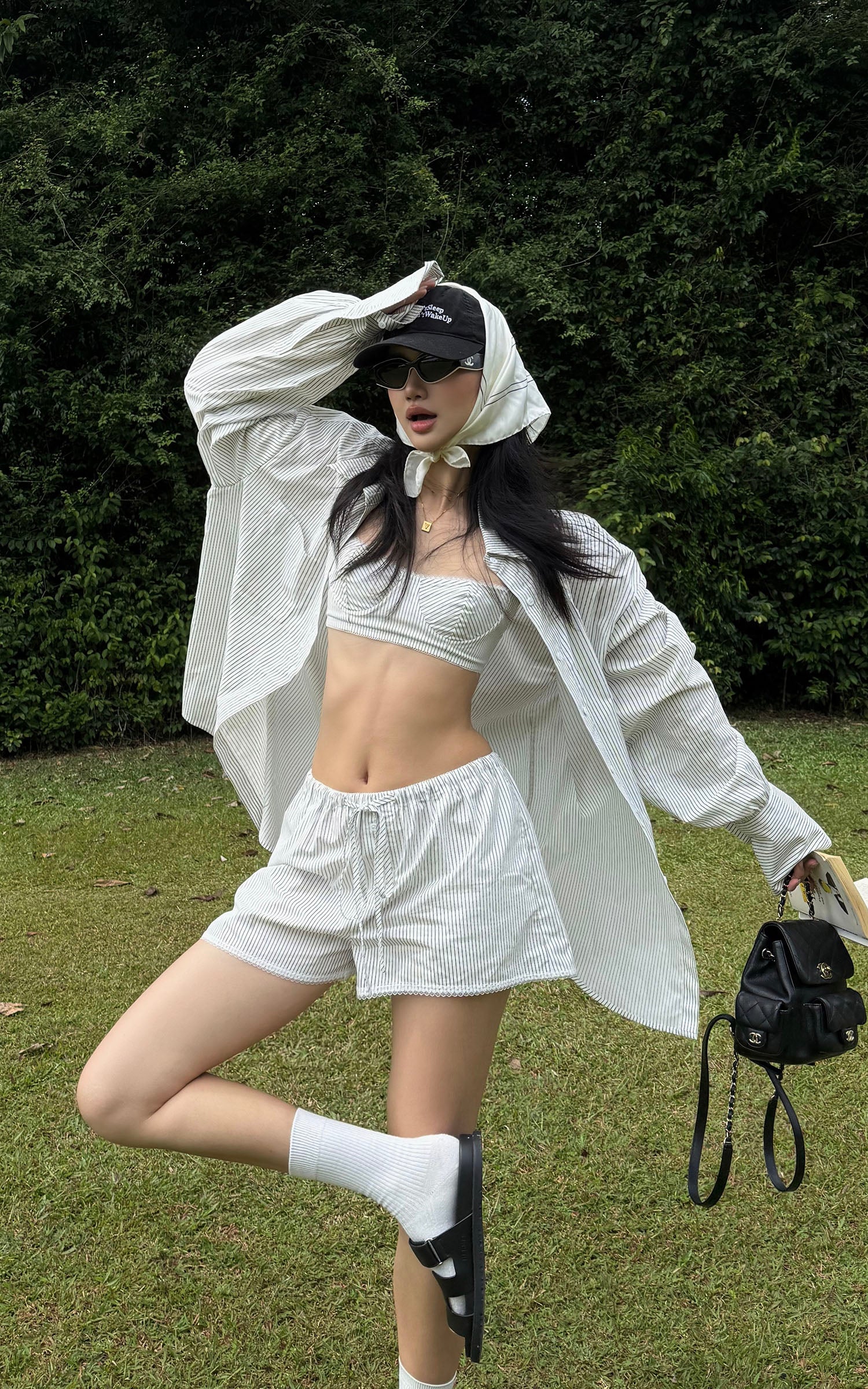 ROVENTE Striped Cotton Three-Piece Lounge Set - PINKPARKS