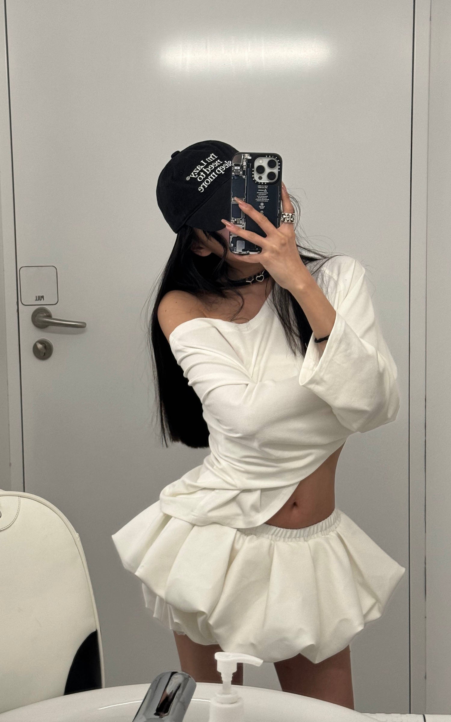 WARDEN EDGE Off-Shoulder Cropped Long Sleeve T-Shirt - PINKPARKS