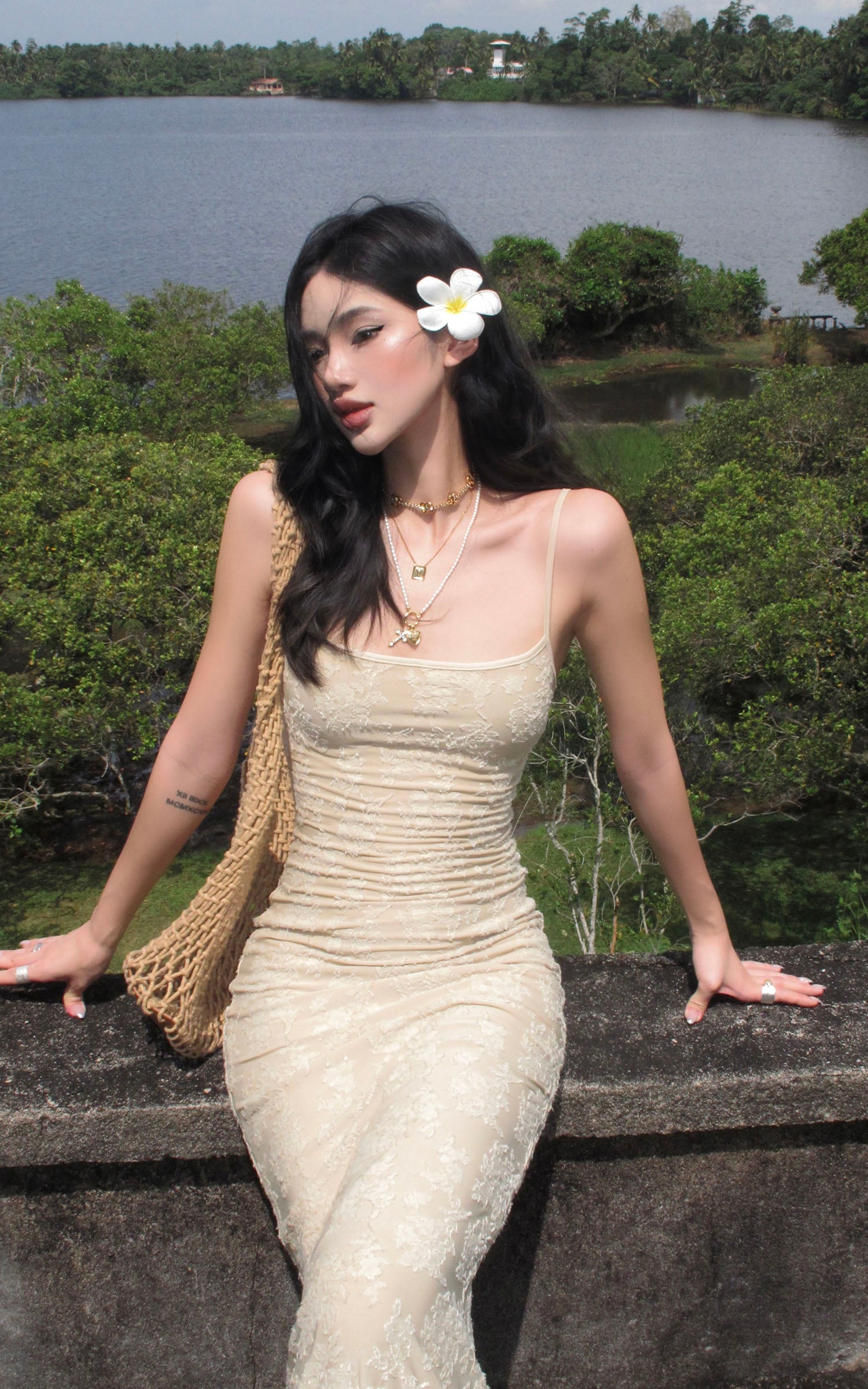 ROVENTE Floral Lace Sculpted Slip Maxi Dress - PINKPARKS